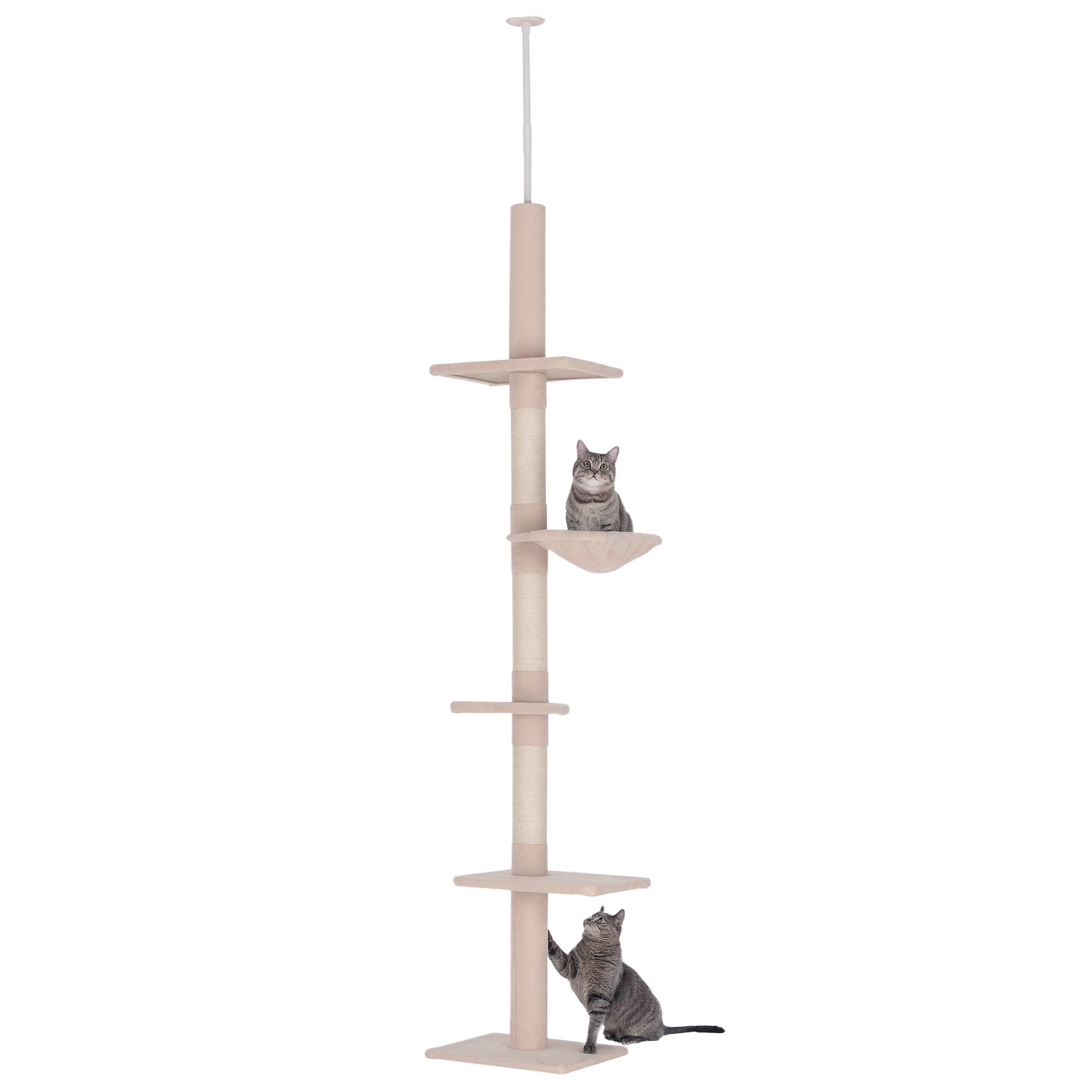 arbre à chat plafond hamac hauteur réglable 230-260 cm sisal peluche chat intérieur beige grand griffoir - Image 1