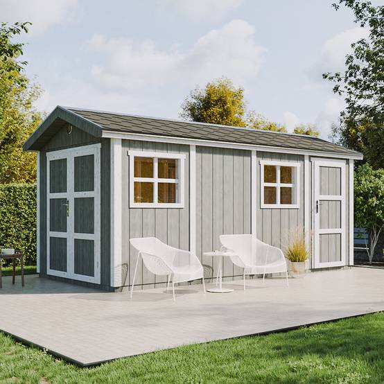 Timbela - Abri de Jardin Qualité Premium 11,47 m² - H252x250x530 cm avec un sol et des bardeaux bitumineuxs - Timbela M915C-HARVEST HONEY - Image 4
