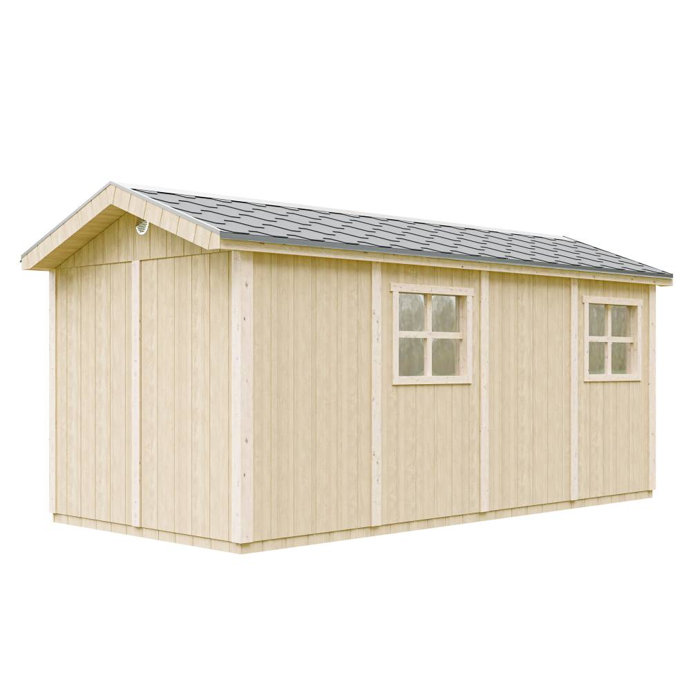 Timbela - Abri de Jardin Qualité Premium 11,47 m² - H252x250x530 cm avec un sol et des bardeaux bitumineuxs - Timbela M915C-HARVEST HONEY - Image 3