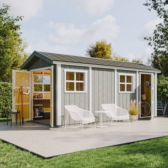 Timbela - Abri de Jardin Qualité Premium 11,47 m² - H252x250x530 cm avec un sol et des bardeaux bitumineuxs - Timbela M915C-HARVEST HONEY - Image 5