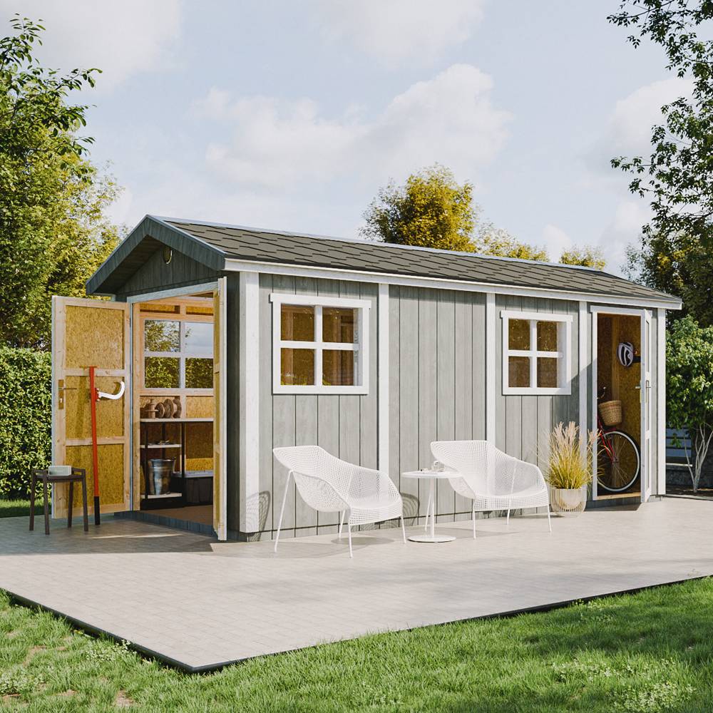 Timbela - Abri de Jardin Qualité Premium 11,47 m² - H252x250x530 cm avec un sol et des bardeaux bitumineuxs - Timbela M915C-HARVEST HONEY - Image 5