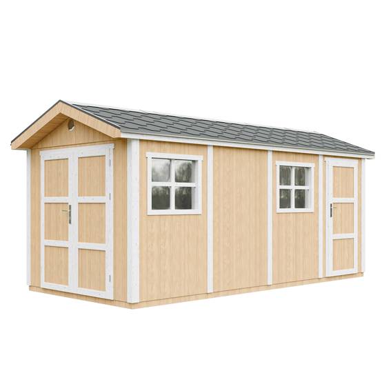Timbela - Abri de Jardin Qualité Premium 11,47 m² - H252x250x530 cm avec un sol et des bardeaux bitumineuxs - Timbela M915C-HARVEST HONEY - Image 1