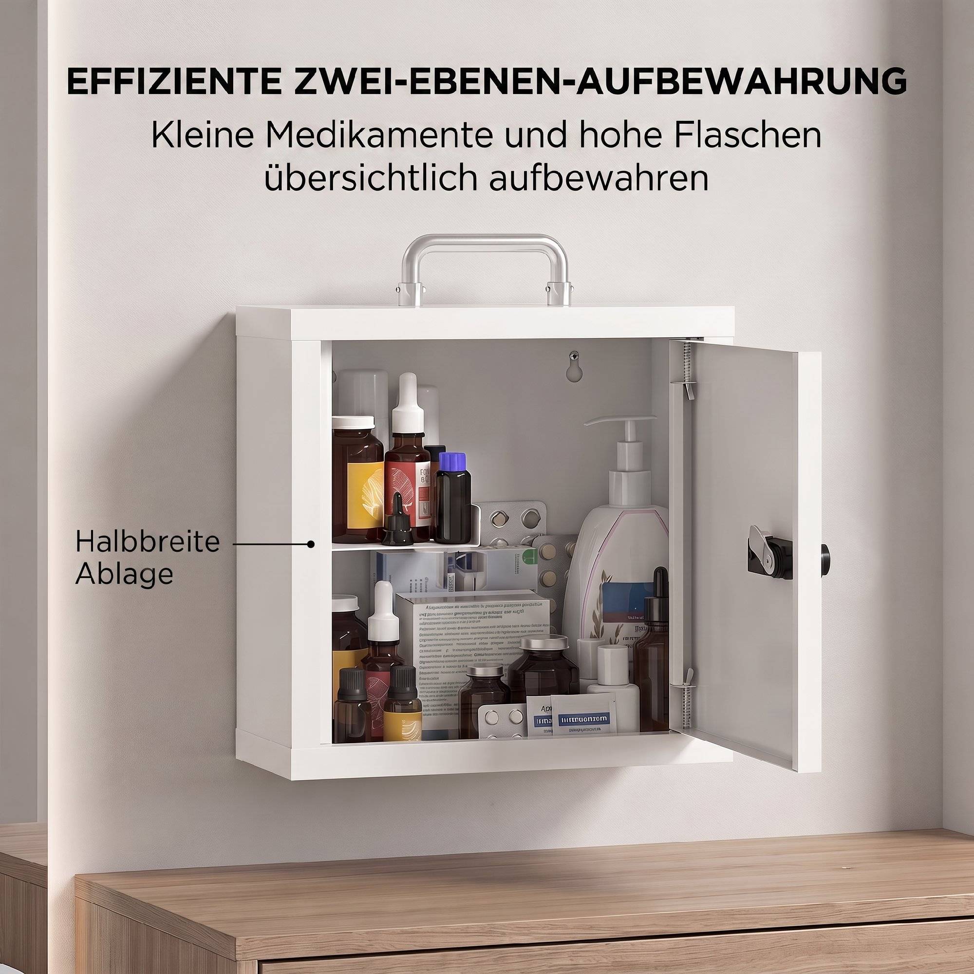 Sans Marque - Armoire à pharmacie murale avec serrure à combinaison, armoire de premiers secours à 2 niveaux en acier inoxydable, blanche - Image 7