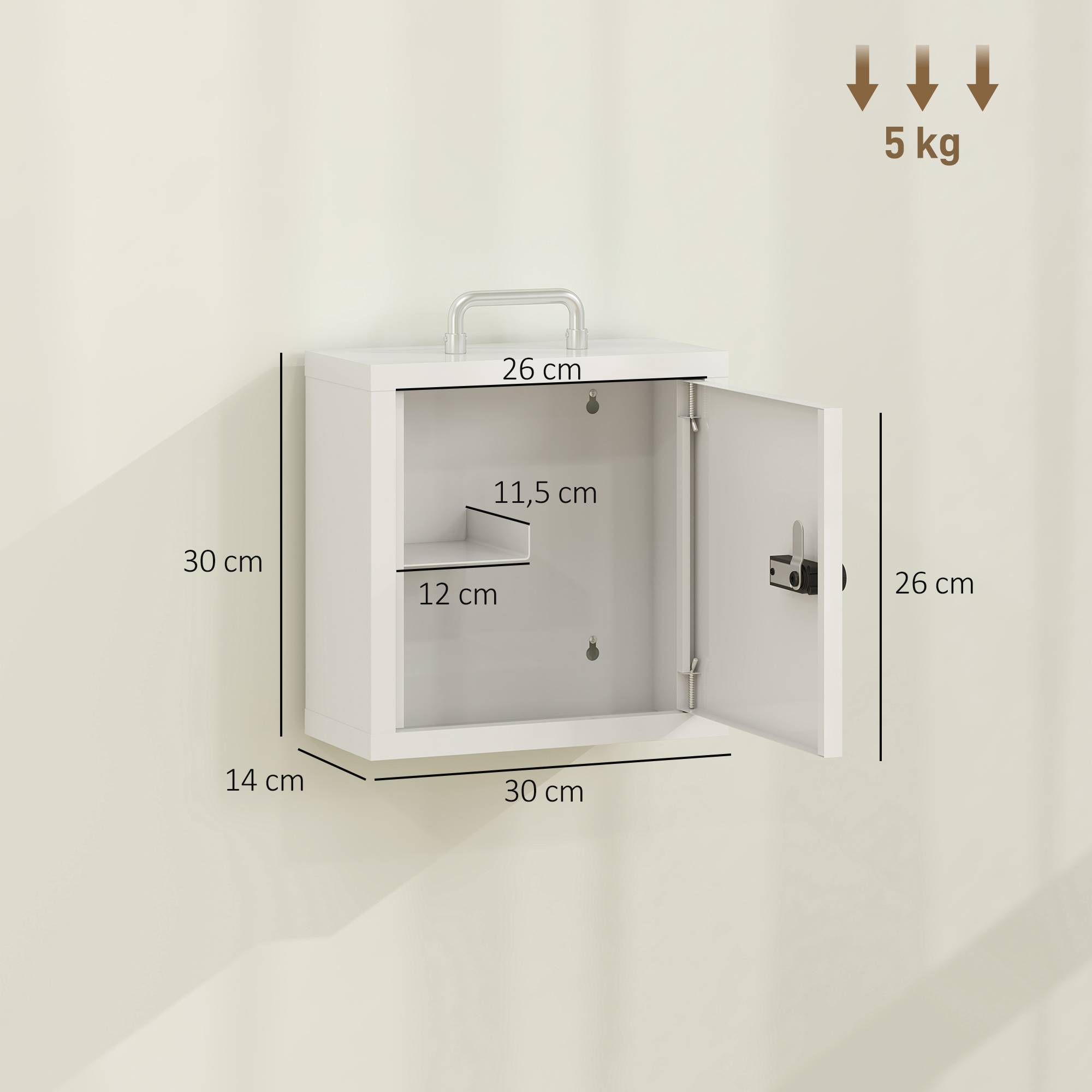 Sans Marque - Armoire à pharmacie murale avec serrure à combinaison, armoire de premiers secours à 2 niveaux en acier inoxydable, blanche - Image 5