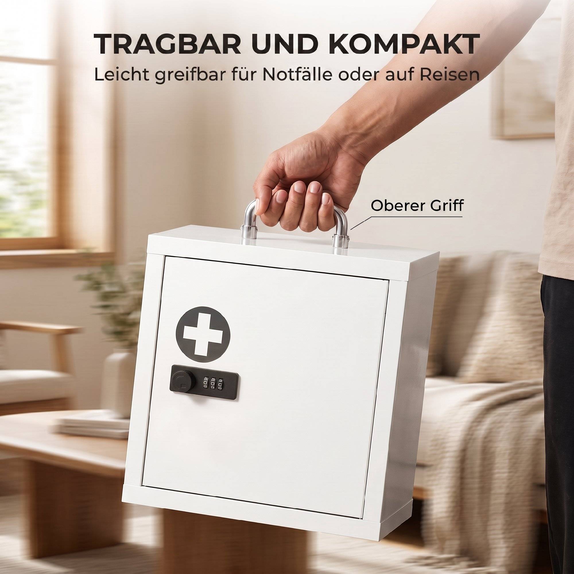 Sans Marque - Armoire à pharmacie murale avec serrure à combinaison, armoire de premiers secours à 2 niveaux en acier inoxydable, blanche - Image 9