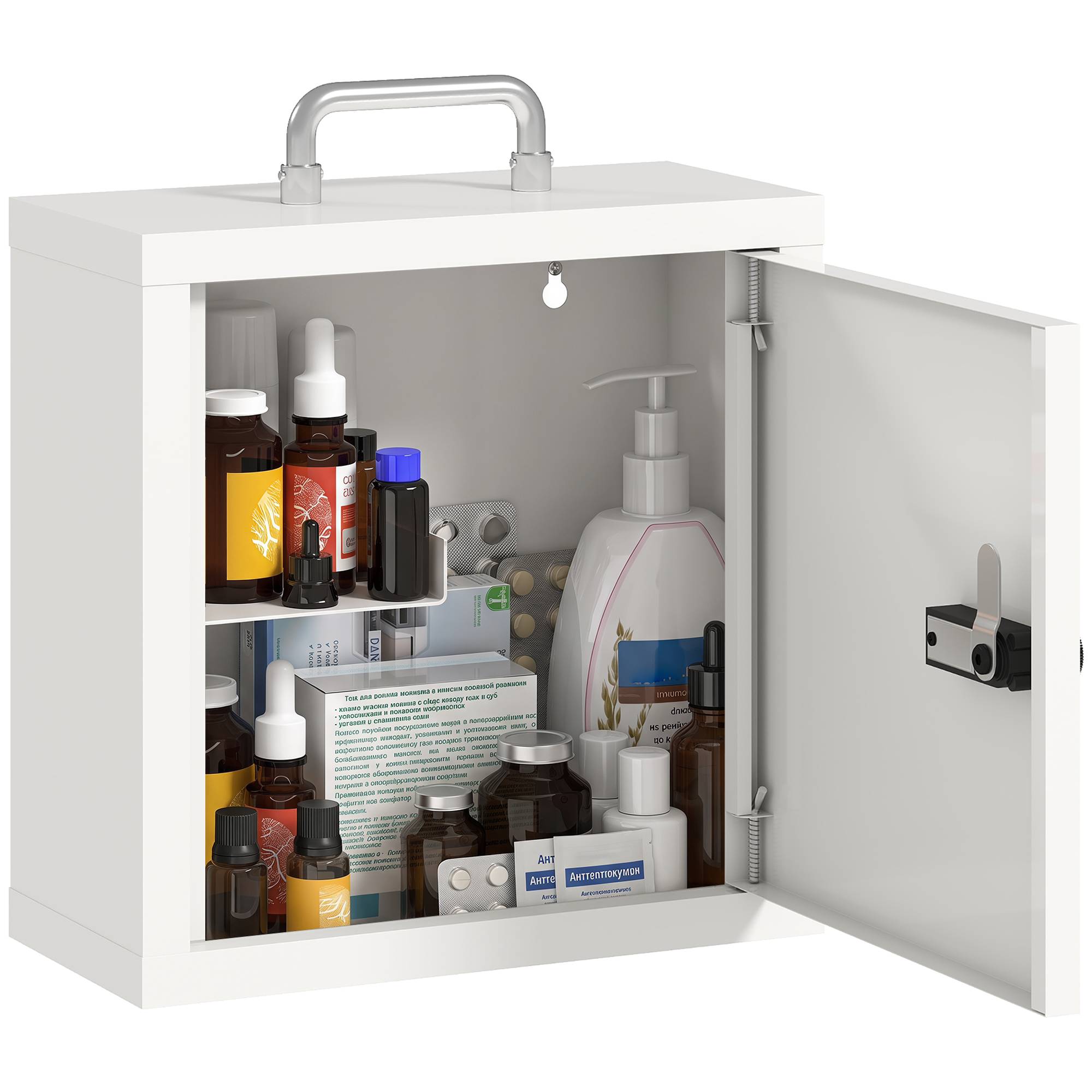 Sans Marque - Armoire à pharmacie murale avec serrure à combinaison, armoire de premiers secours à 2 niveaux en acier inoxydable, blanche - Image 2