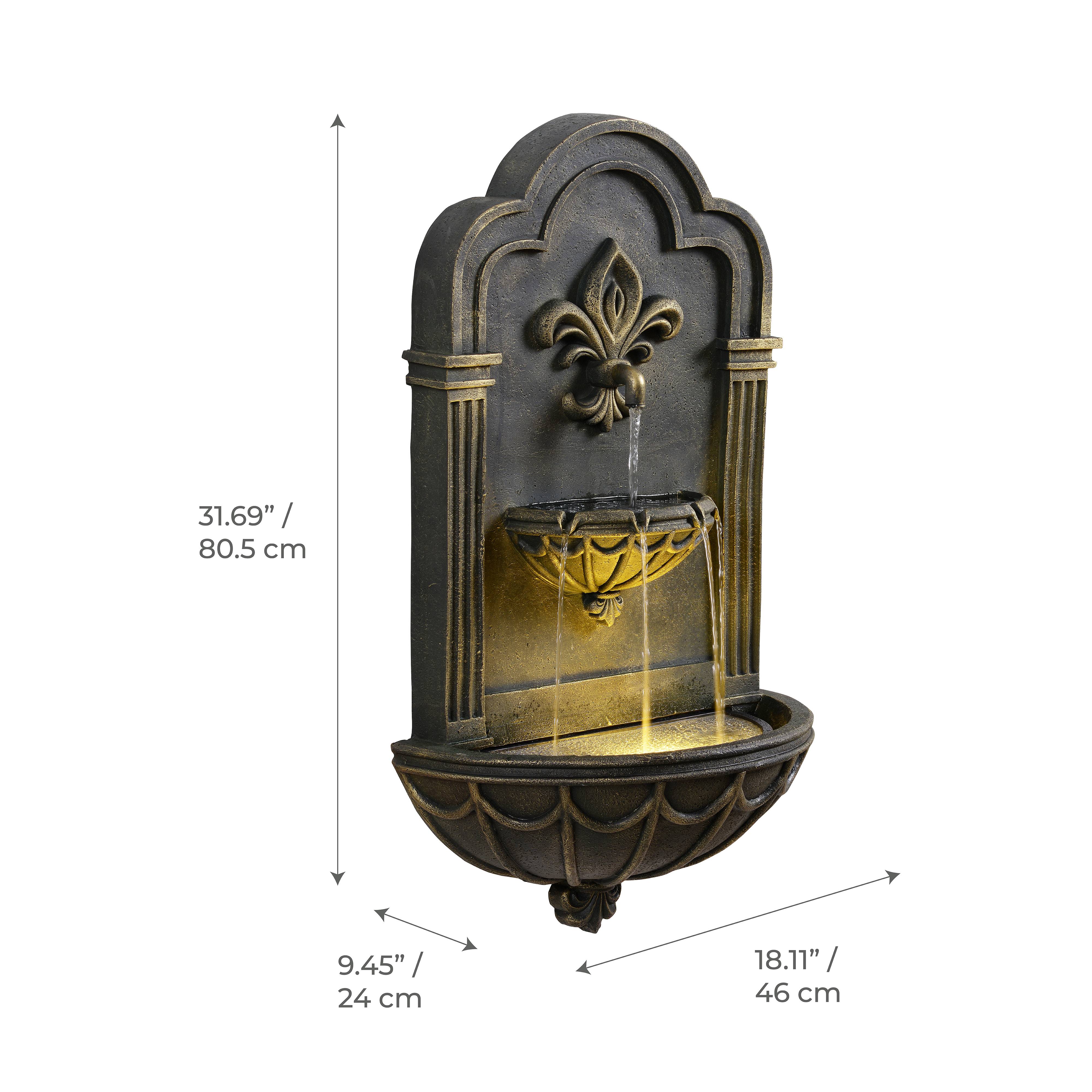 Fontaine murale Fleur-de-Lis extérieure LED, 80cm, Noir, Teamson Home - Image 2