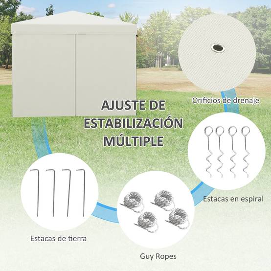 Tente pliante 3x3m avec 4 rideaux latéraux, 2 fenêtres en filet, hauteur réglable, imperméable et résistante aux UV, blanche - Image 10