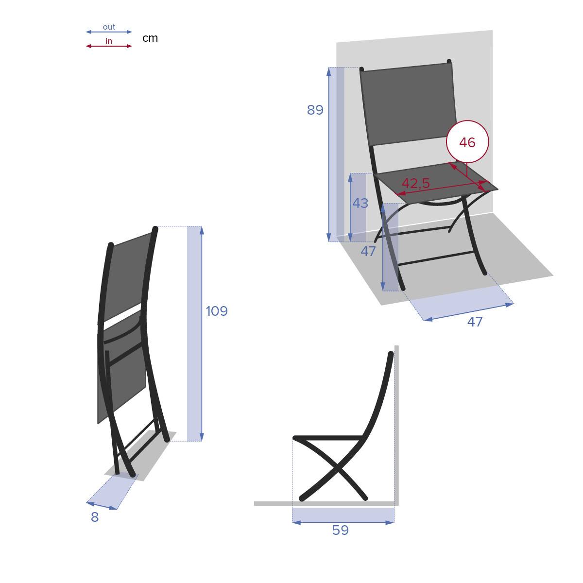 Hesperide - Lot de 4 chaises de jardin pliantes "Allure" poivre & graphite en aluminium Hespéride - Image 6