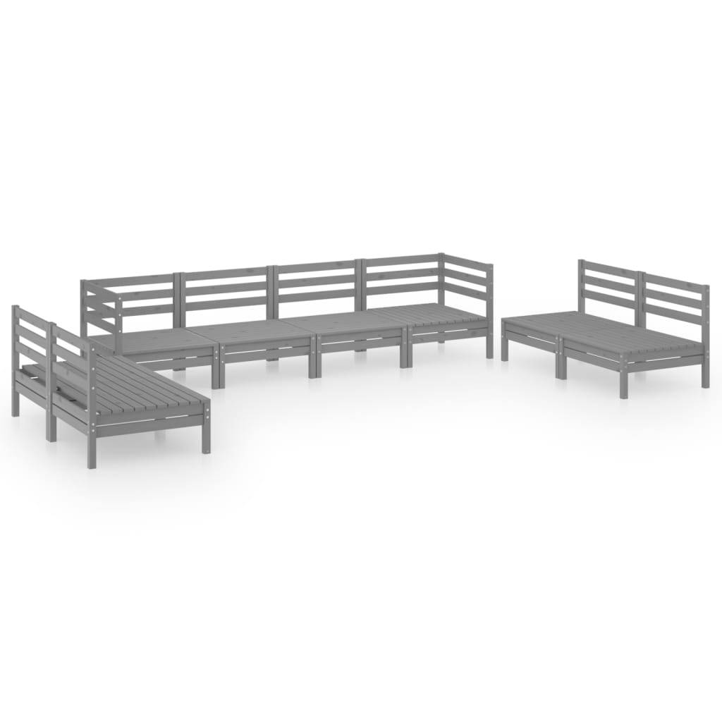 Helloshop26 - Salon de jardin meuble d'extérieur ensemble de mobilier 8 pièces gris bois de pin massif - Image 1