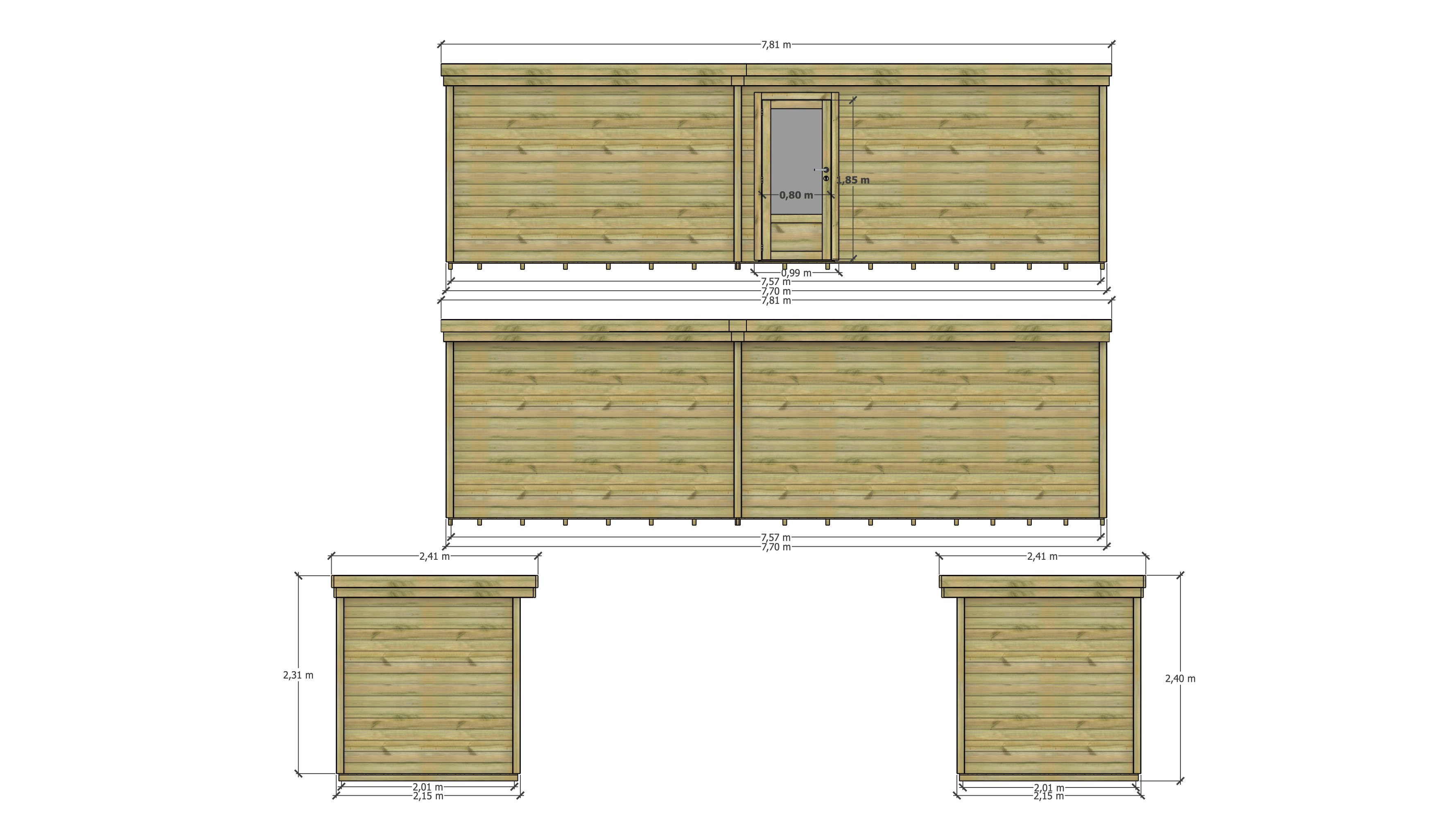 Abri Français - ABRI DE JARDIN bois Pin traité autoclave 27mm - 7,695x2,14m / 16m2 - Bac acier - Plancher bois - Image 4