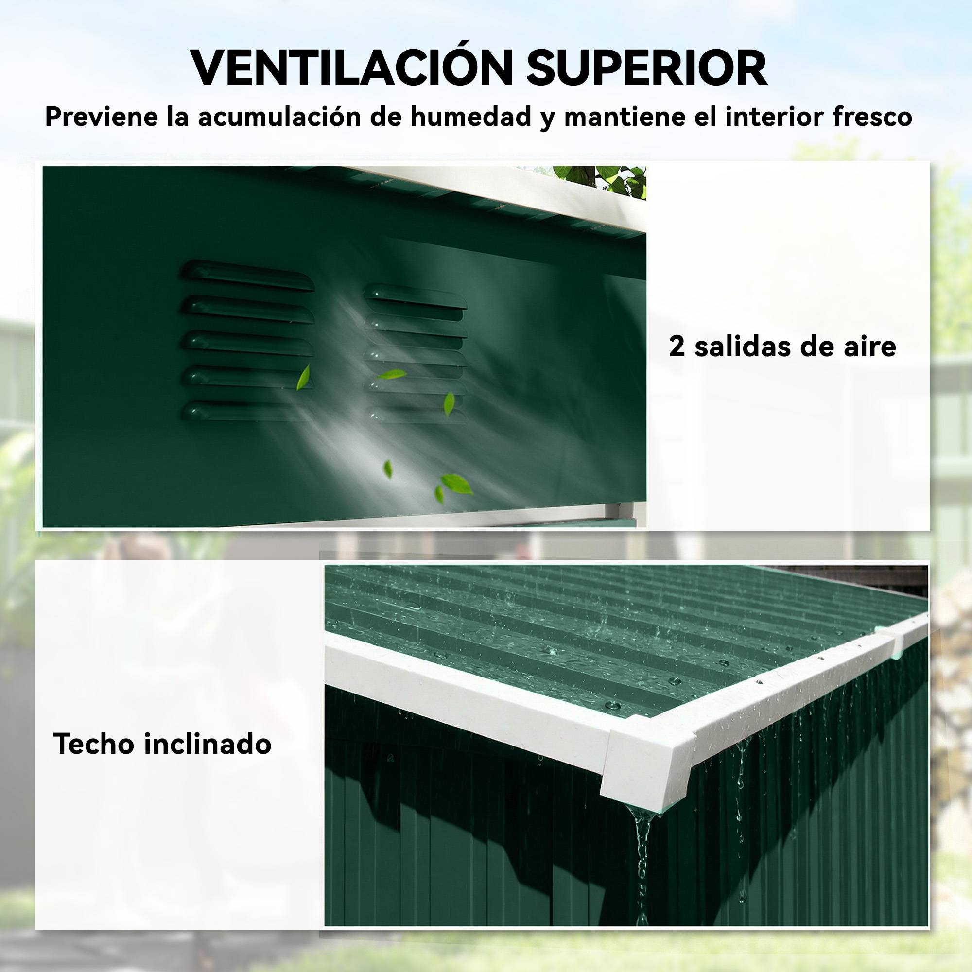 Abri de jardin extérieur 1,37 m² (163 x 90 x 179 cm) avec porte à loquet et aérations, vert - Image 8