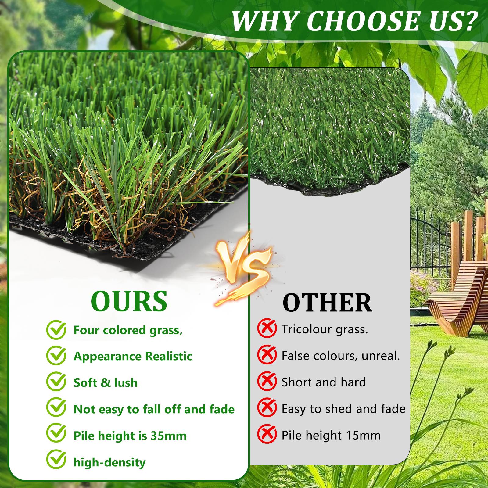 ComfortXL - Gazon synthétique PE PP 1 x 4 m vert 35 mm pour balcon terrasse jardin drainant - ComfortXL Outdoor Living - Image 2