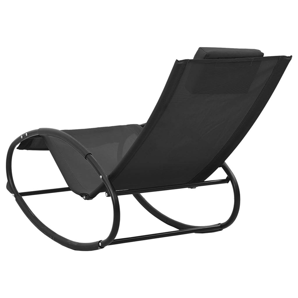 Helloshop26 - Transat chaise longue bain de soleil lit de jardin terrasse meuble d'extérieur avec oreiller acier et textilène noir - Image 4