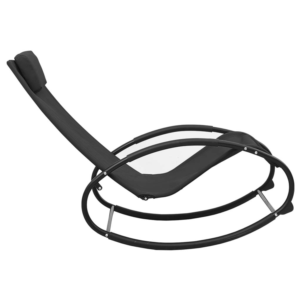 Helloshop26 - Transat chaise longue bain de soleil lit de jardin terrasse meuble d'extérieur avec oreiller acier et textilène noir - Image 3