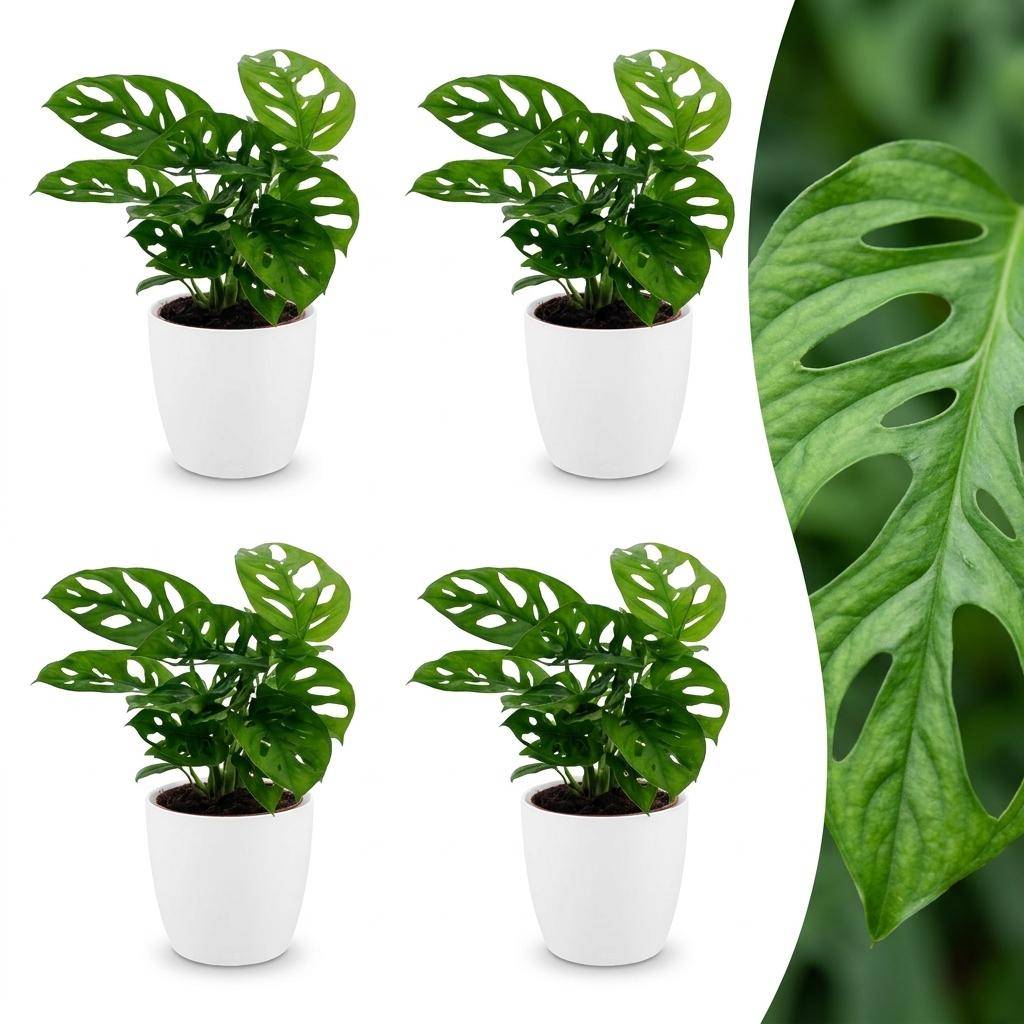 Monstera adansonii - avec pot blanc - lot de 4 - Ø12cm - ↕25cm - Plantes d’intérieur - Image 1