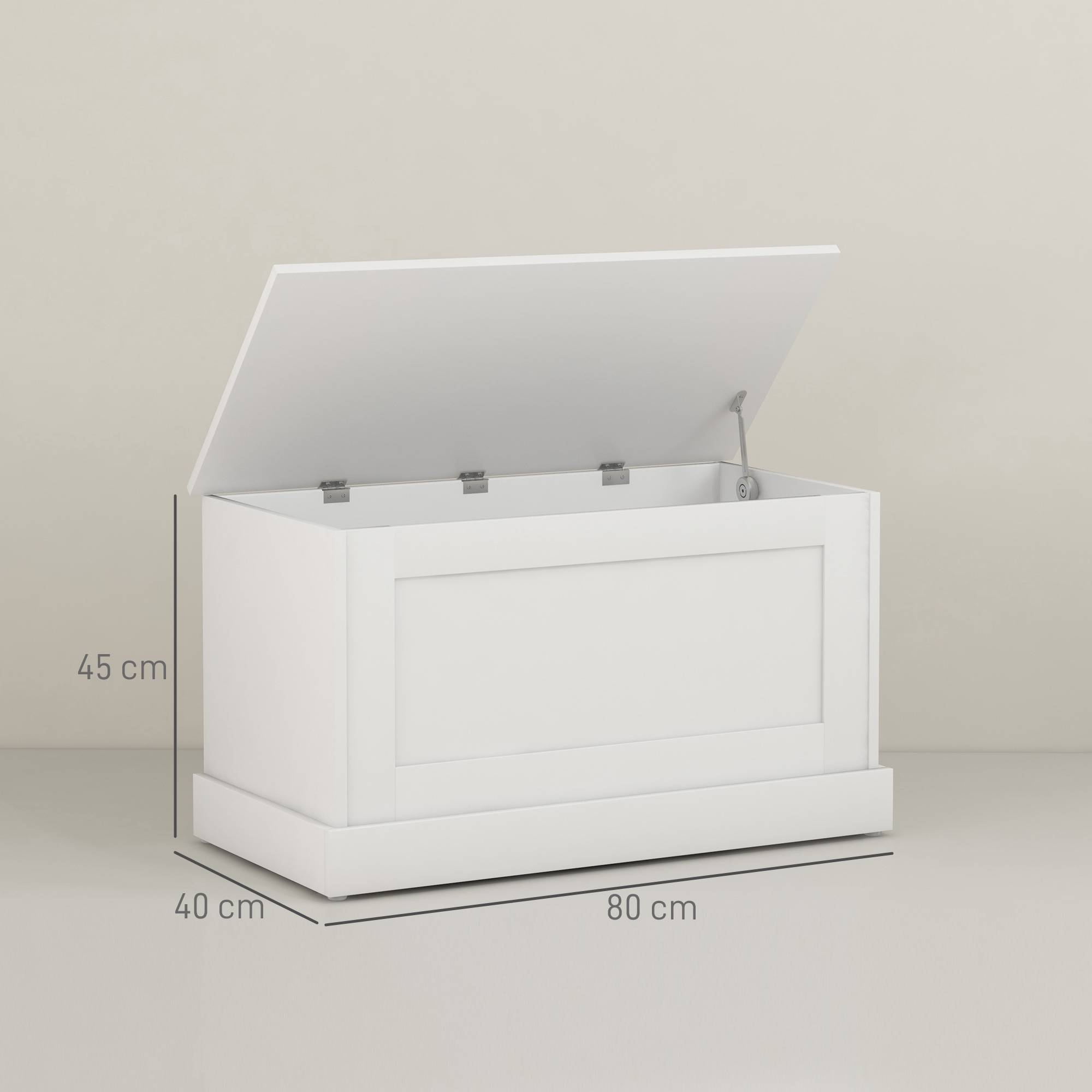 Coffre rangement bois avec charnières sécurité, banc coffre à jouets multifonction salon chambre blanc - Image 5