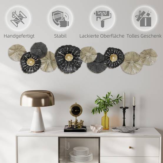 ComfortXL - Décoration murale design en métal pour salon ambiance chic 134x29cm noir et or - ComfortXL Outdoor Living - Image 6