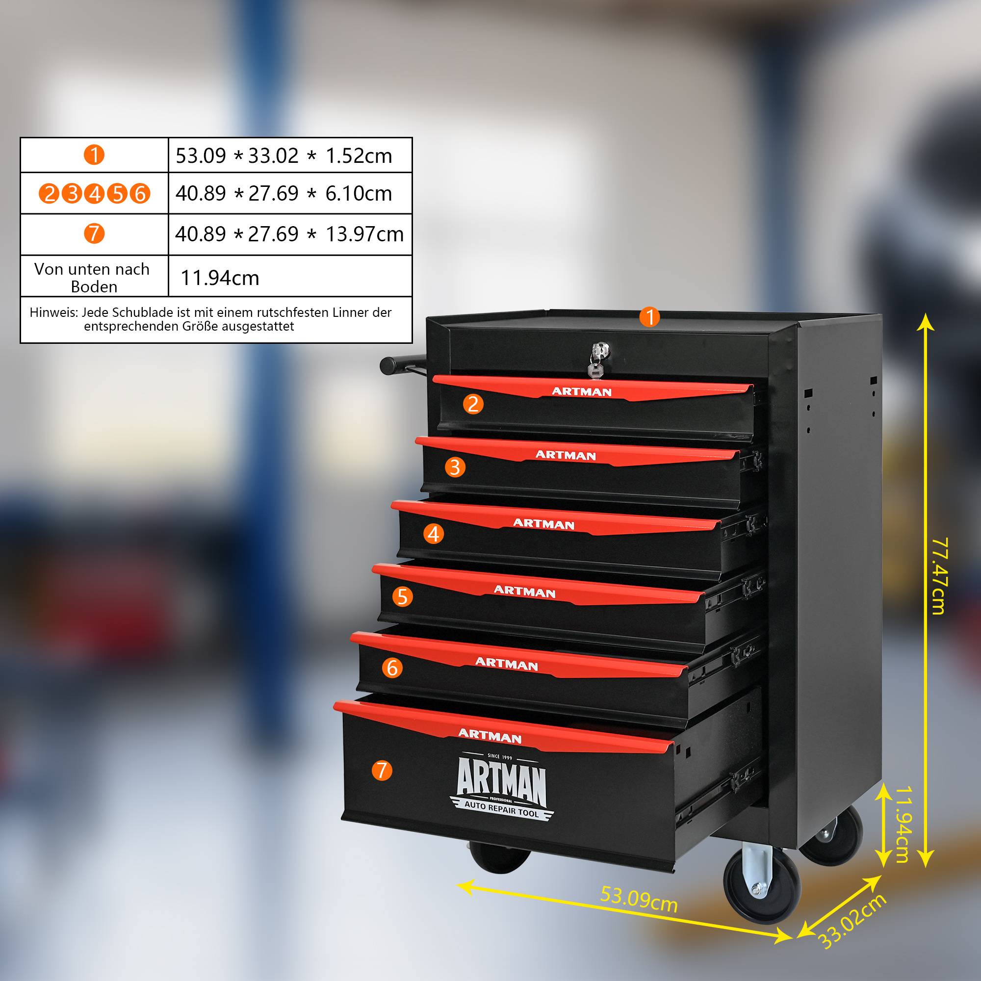 Servante d'atelier acier 6 tiroirs mobile pour garage Noir et Rouge – ComfortXL Outdoor Living