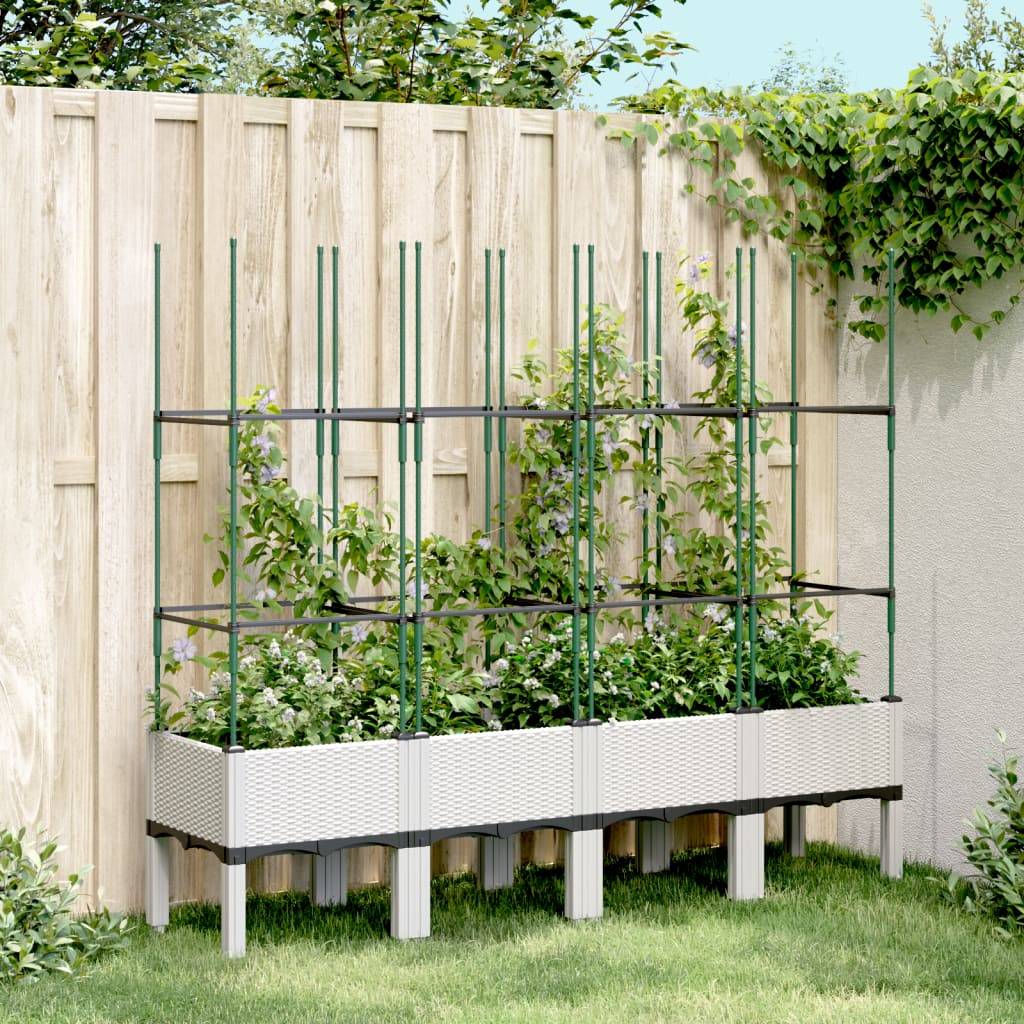 Jardinière - Bac à fleurs - Pot de fleurs avec treillis blanc 160x40x142,5 cm PP - Image 2
