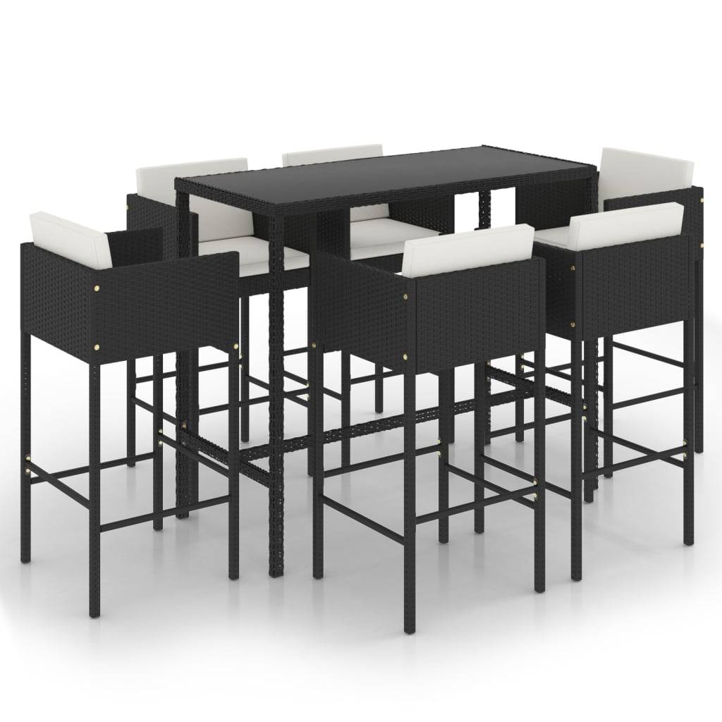 Helloshop26 - Ensemble de bar de jardin 7 pièces et coussins résine tressée noir - Image 1