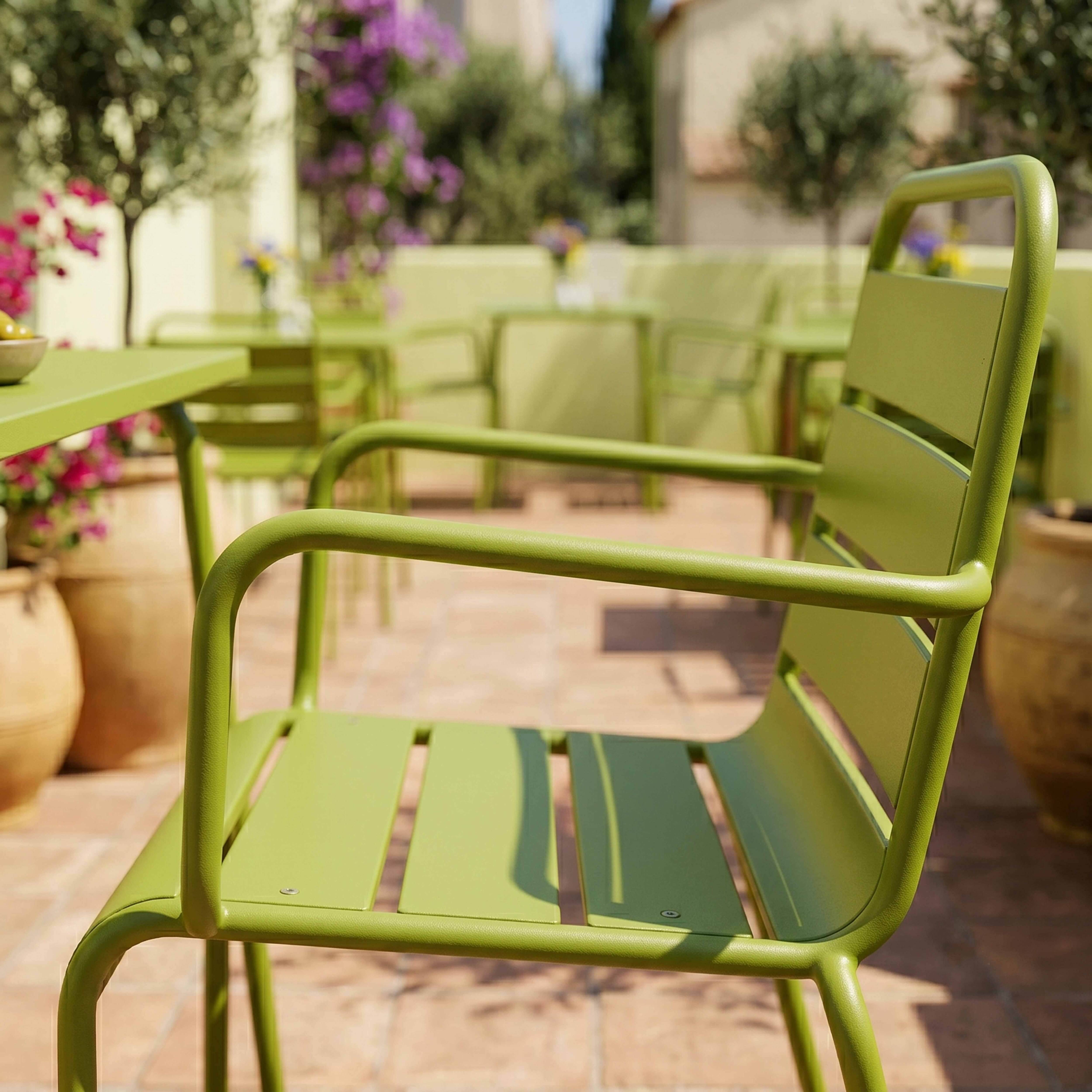 Oviala - Ensemble table de jardin carrée et 2 fauteuils acier vert Palavas - Oviala - Image 5