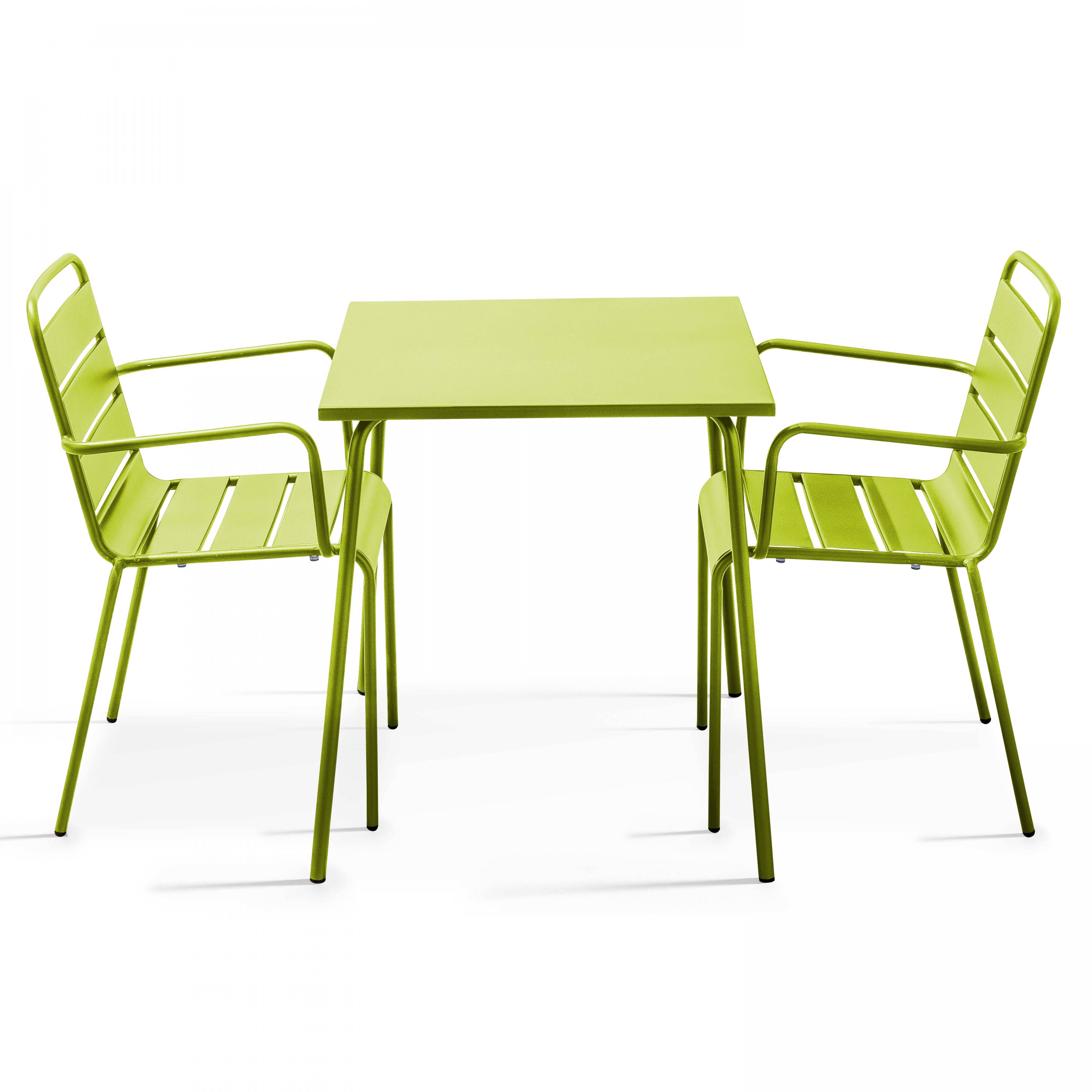 Oviala - Ensemble table de jardin carrée et 2 fauteuils acier vert Palavas - Oviala - Image 1