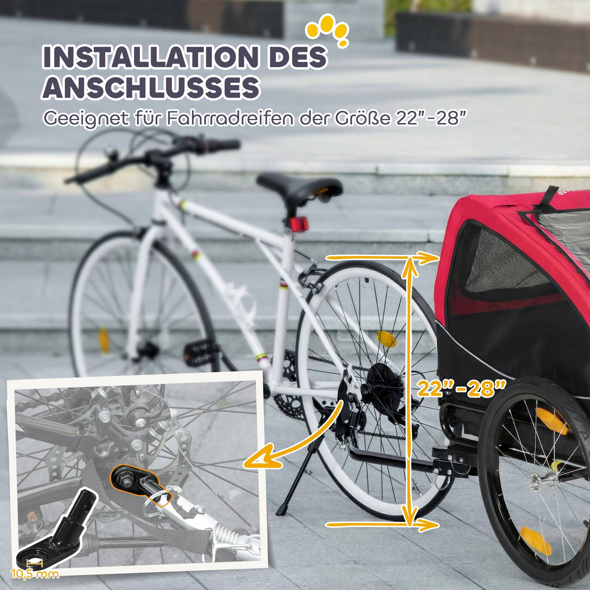 Remorque chien pliable, réflecteurs, fenêtres mesh, roues, porte, drapeau, chiens 20 kg, 138x70x89 cm, rouge - Image 6