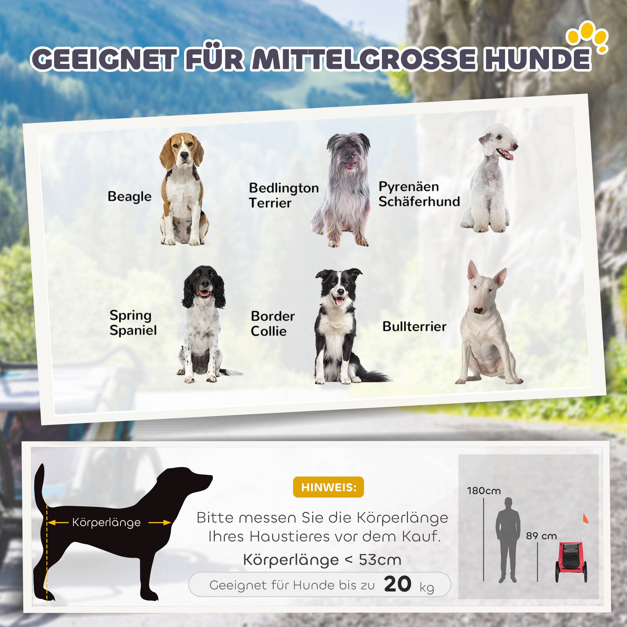 Remorque chien pliable, réflecteurs, fenêtres mesh, roues, porte, drapeau, chiens 20 kg, 138x70x89 cm, rouge - Image 8