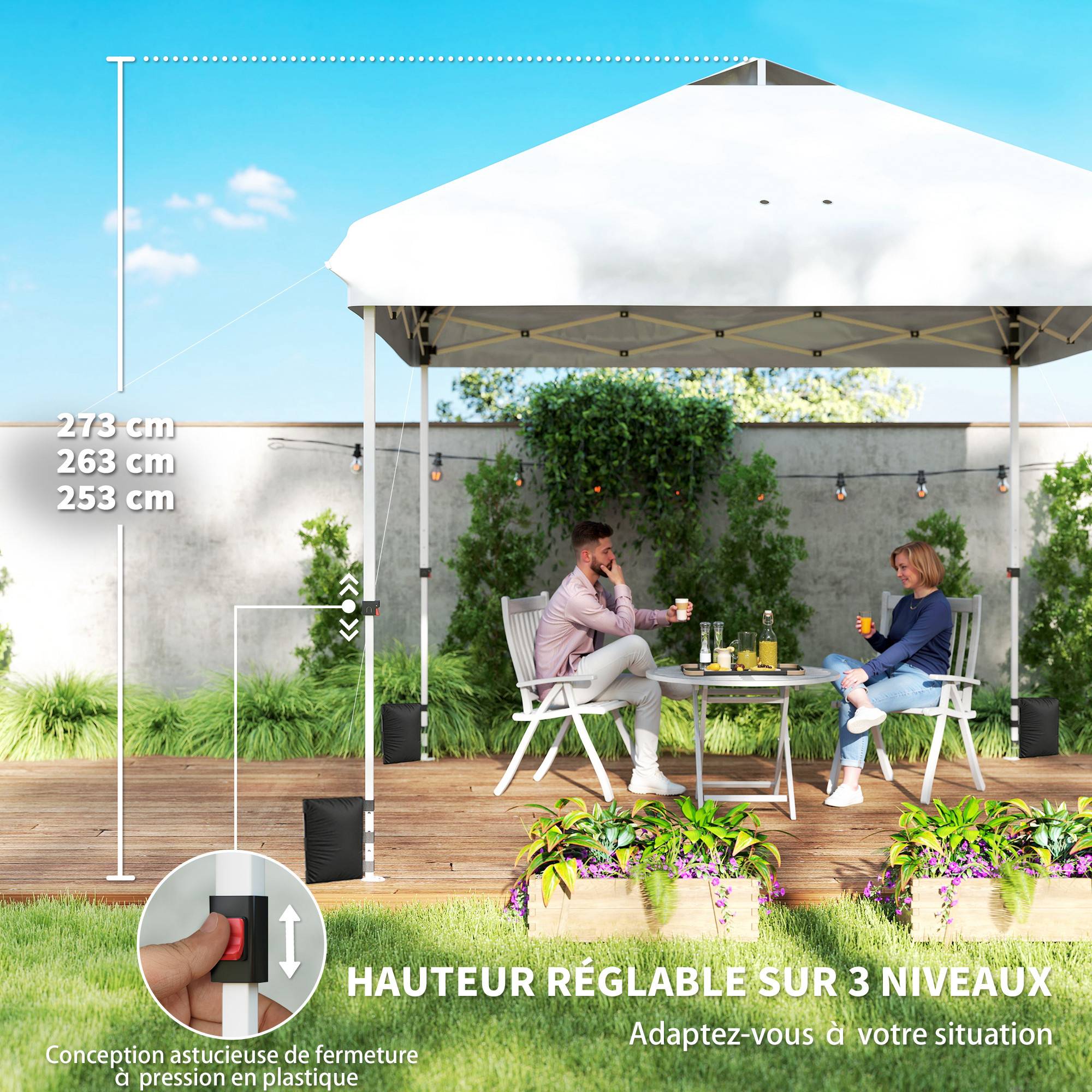 Tonnelle pliante Oxford 210D pour jardin et réceptions montage rapide 3x3m blanc - ComfortXL Outdoor Living - Image 10