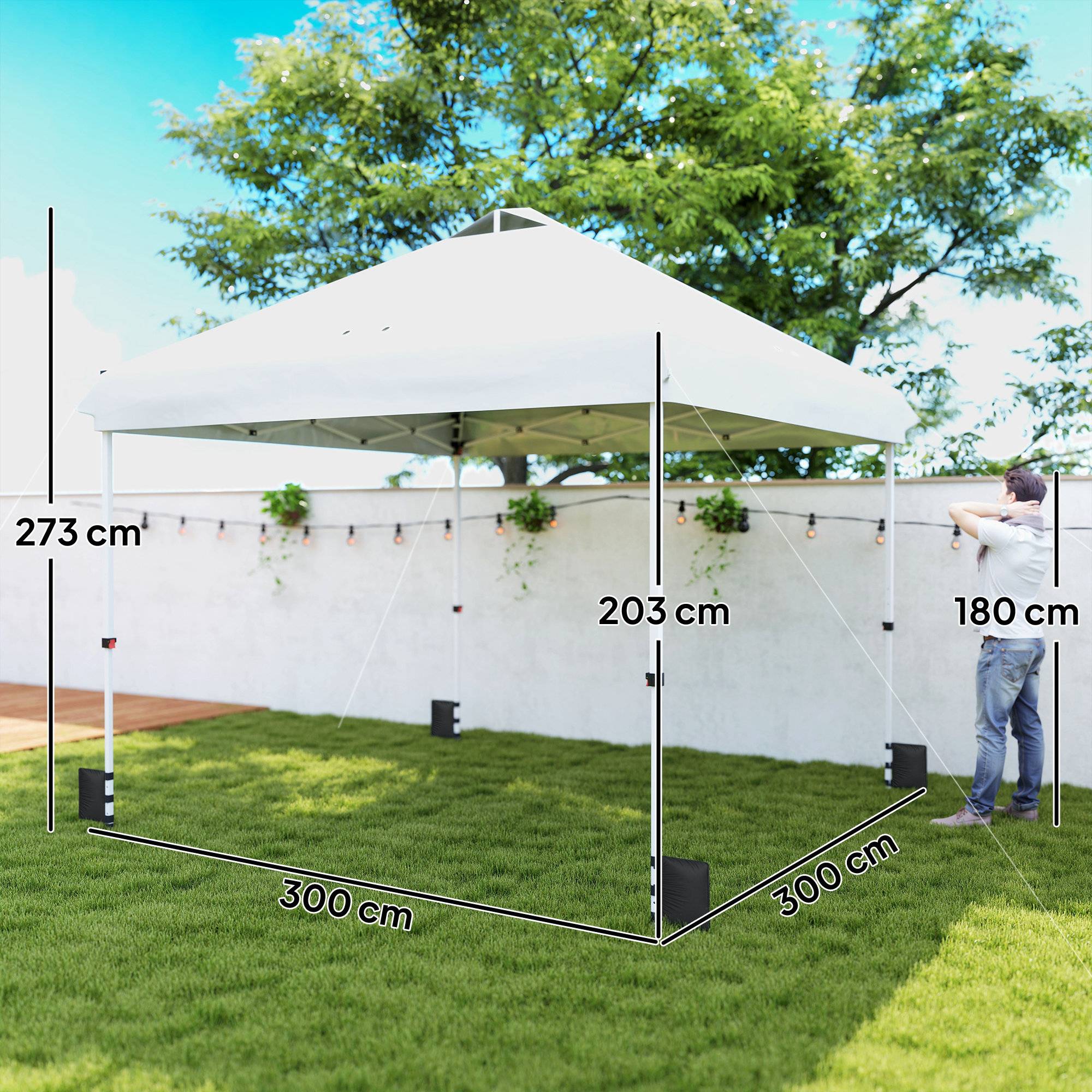Tonnelle pliante Oxford 210D pour jardin et réceptions montage rapide 3x3m blanc - ComfortXL Outdoor Living - Image 5
