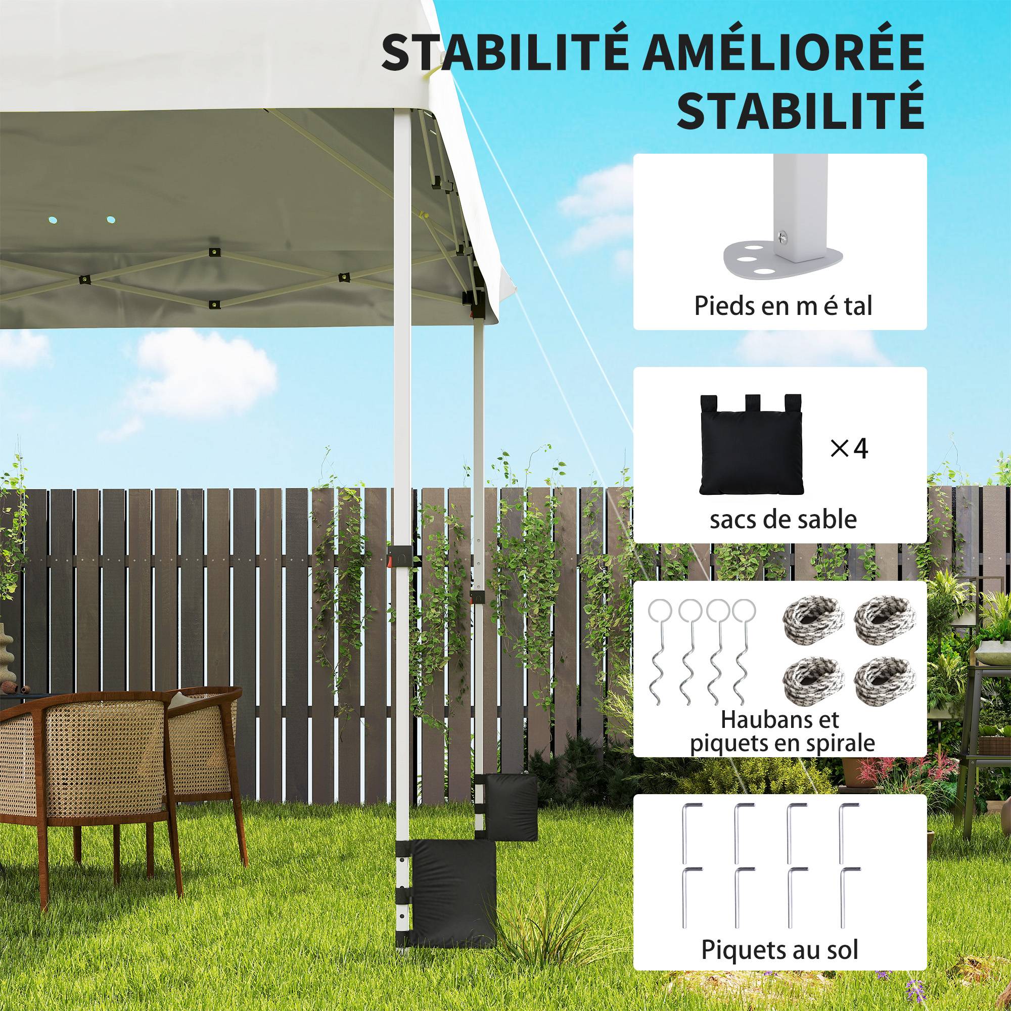 Tonnelle pliante Oxford 210D pour jardin et réceptions montage rapide 3x3m blanc - ComfortXL Outdoor Living - Image 9