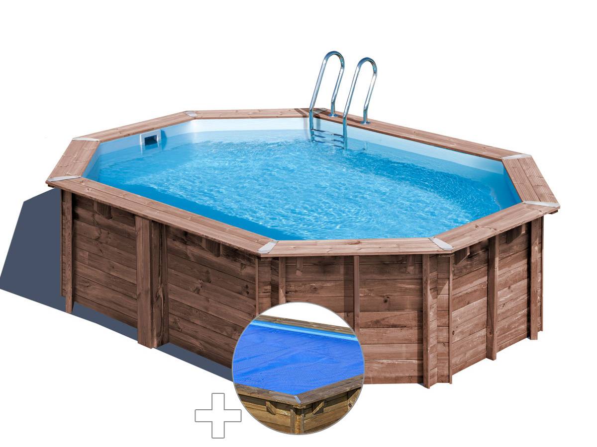 Gré - Kit piscine bois Gré Bambu 5,35 x 3,35 x 1,36 m + Bâche à bulles