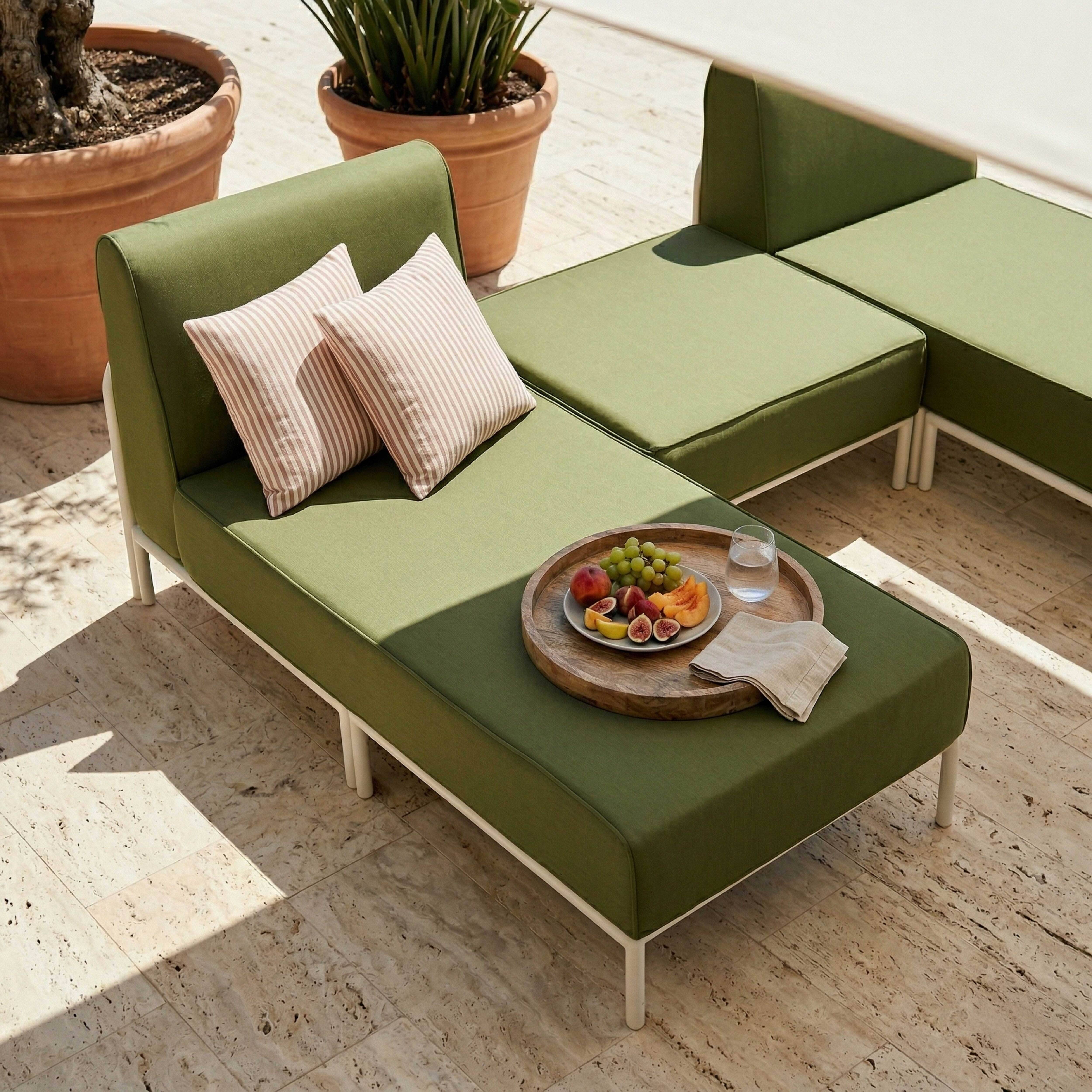 Oviala - Salon de jardin bas modulable uni 3 places vert kaki Patio - Oviala - Image 4