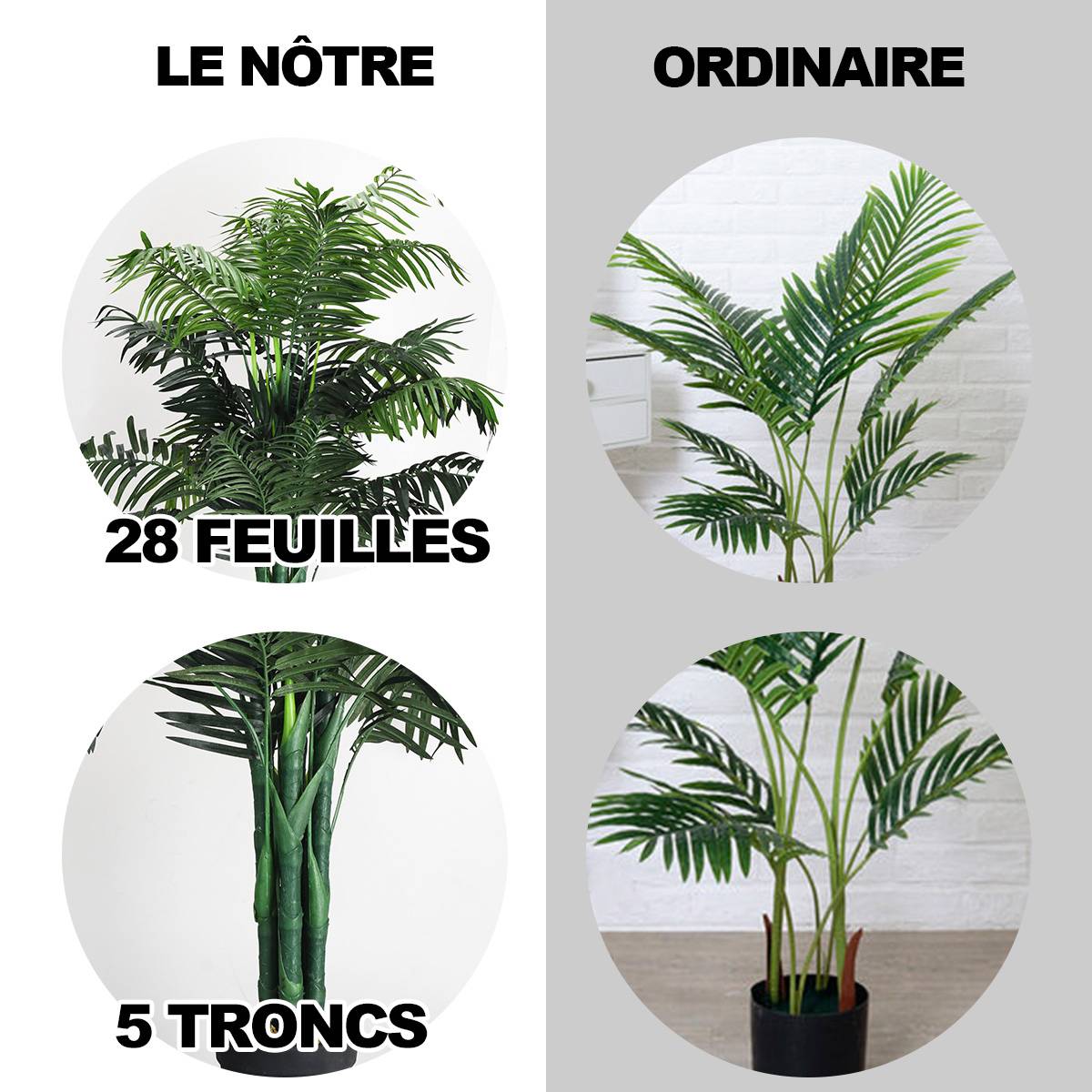 Plante Artificielle 110cm en pot Faux arbre palmier Aréca avec pot pour décoration intérieur ou extérieur, Vert - Image 7