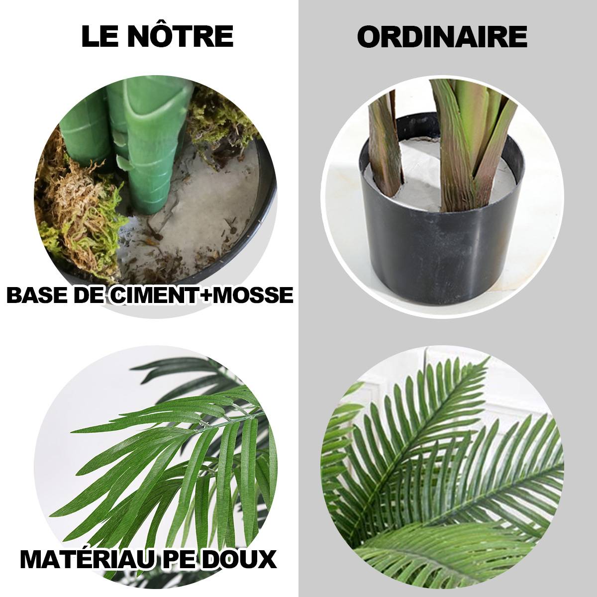 Plante Artificielle 110cm en pot Faux arbre palmier Aréca avec pot pour décoration intérieur ou extérieur, Vert - Image 6
