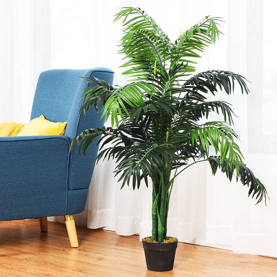 Plante Artificielle 110cm en pot Faux arbre palmier Aréca avec pot pour décoration intérieur ou extérieur, Vert - Image 2