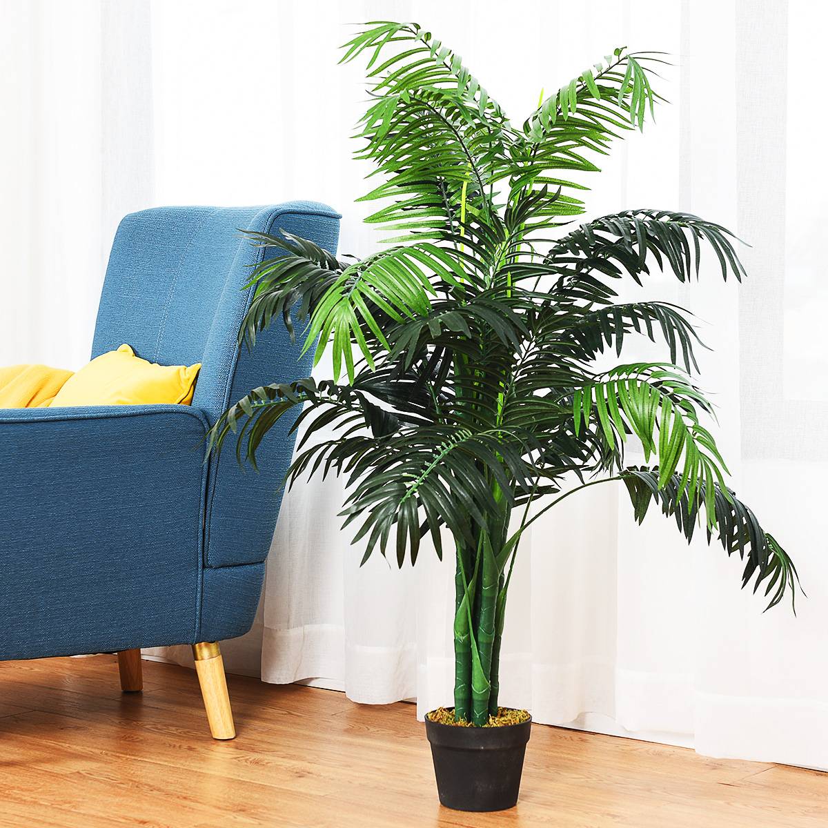 Plante Artificielle 110cm en pot Faux arbre palmier Aréca avec pot pour décoration intérieur ou extérieur, Vert - Image 2