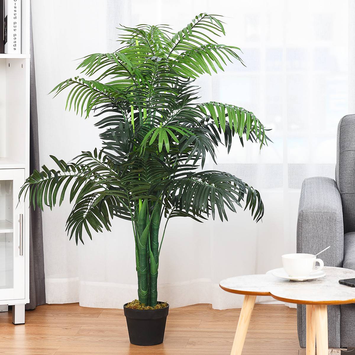 Plante Artificielle 110cm en pot Faux arbre palmier Aréca avec pot pour décoration intérieur ou extérieur, Vert - Image 3