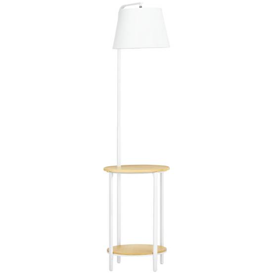 Lampadaire à 2 étagères, lampe sur pied, interrupteur au pied, 40 W, culot E27, naturel et blanc - Image 1