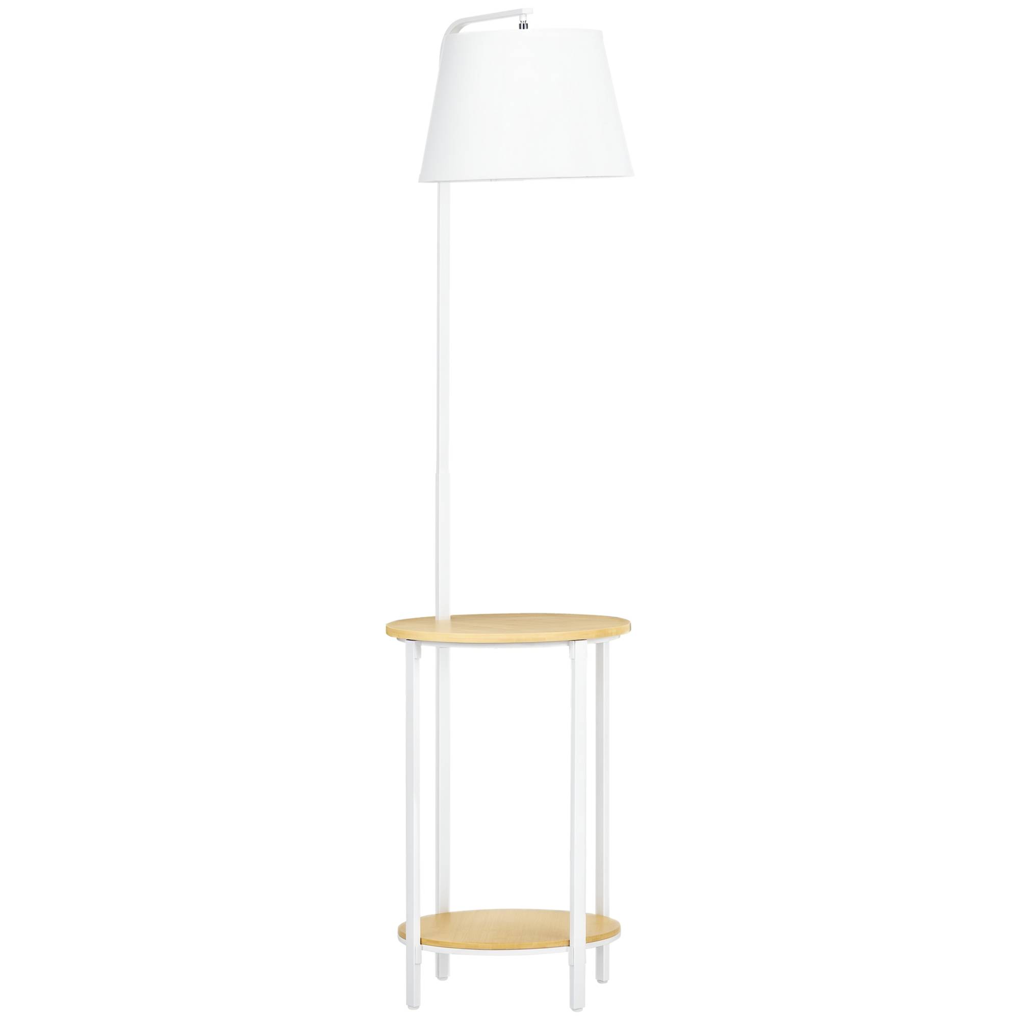 Lampadaire à 2 étagères, lampe sur pied, interrupteur au pied, 40 W, culot E27, naturel et blanc - Image 1