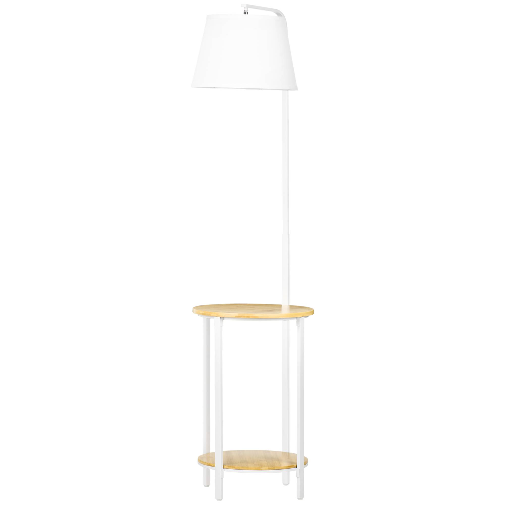 Lampadaire à 2 étagères, lampe sur pied, interrupteur au pied, 40 W, culot E27, naturel et blanc - Image 2