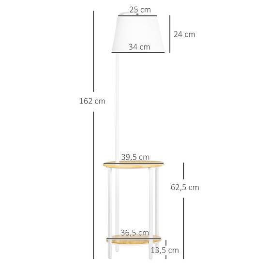 Lampadaire à 2 étagères, lampe sur pied, interrupteur au pied, 40 W, culot E27, naturel et blanc - Image 5