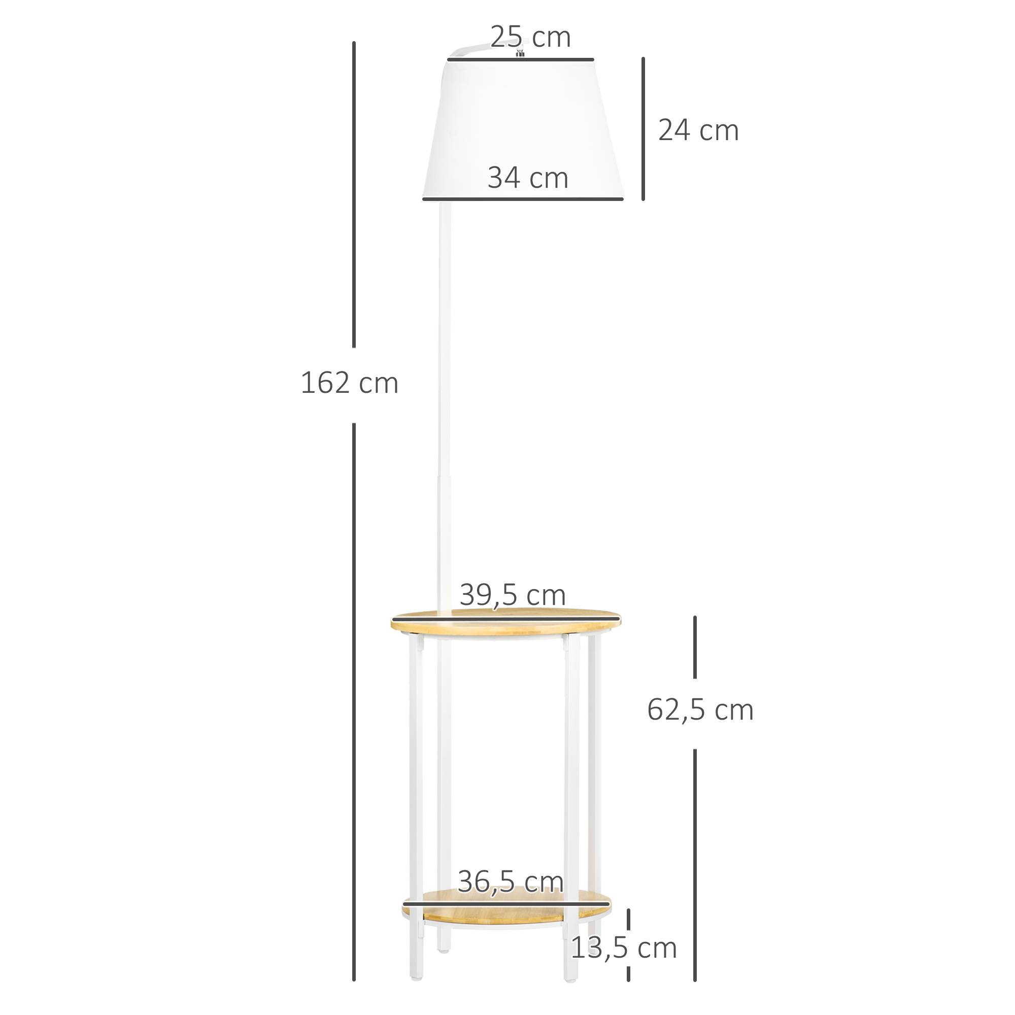 Lampadaire à 2 étagères, lampe sur pied, interrupteur au pied, 40 W, culot E27, naturel et blanc - Image 5