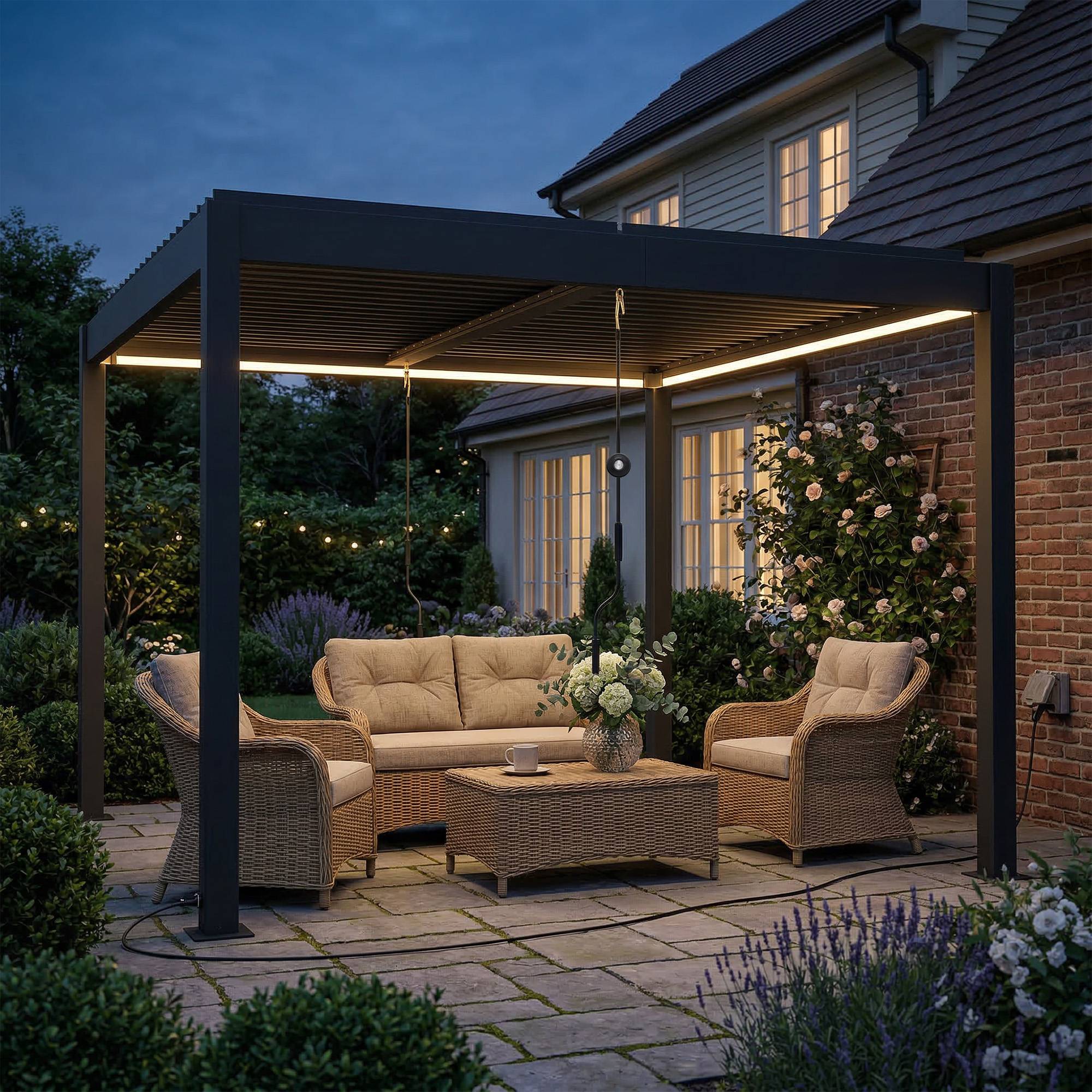 Pergola bioclimatique aluminium terrasse lames orientables LED 3x3m gris foncé - ComfortXL Outdoor Living - Image 3