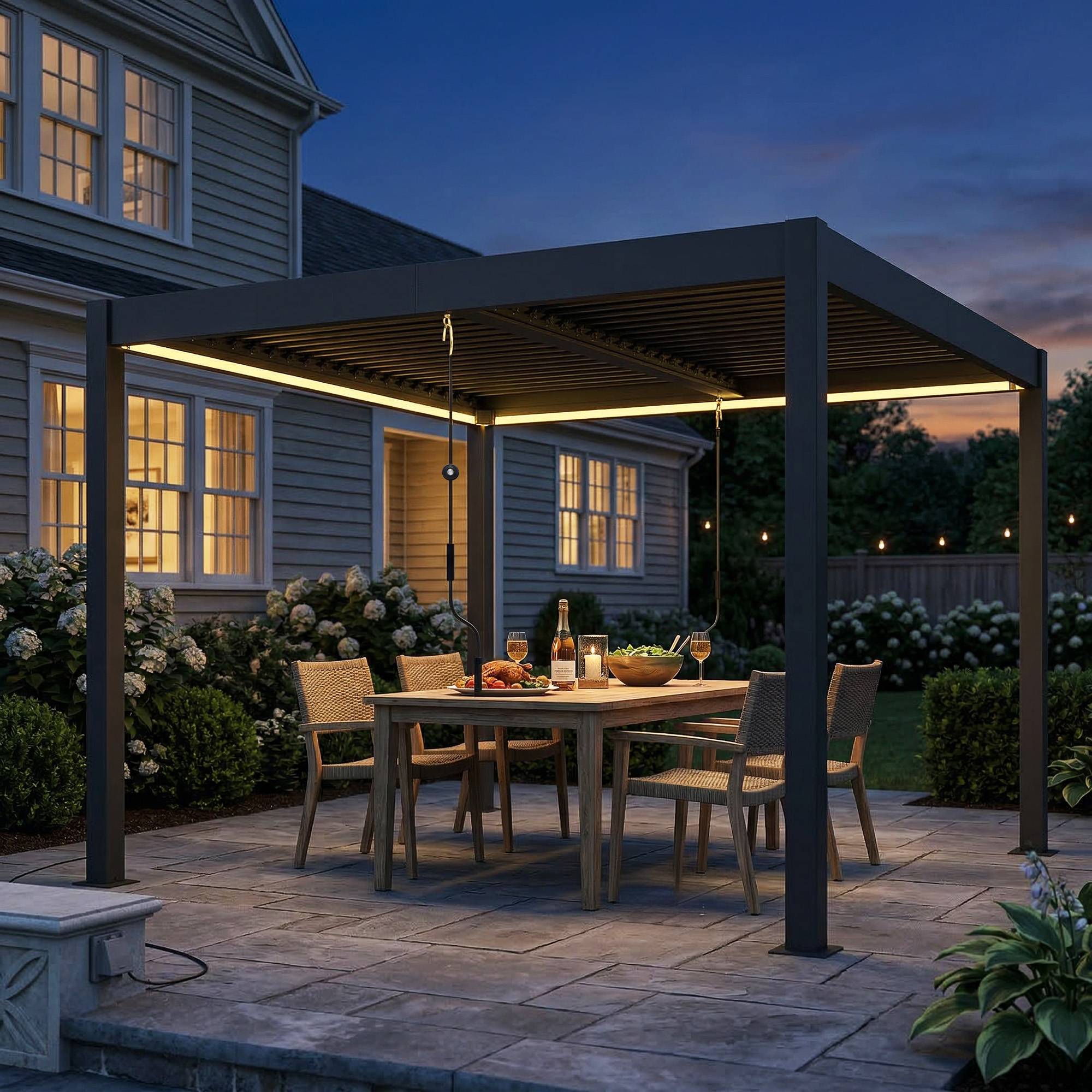 Pergola bioclimatique aluminium terrasse lames orientables LED 3x3m gris foncé - ComfortXL Outdoor Living - Image 4