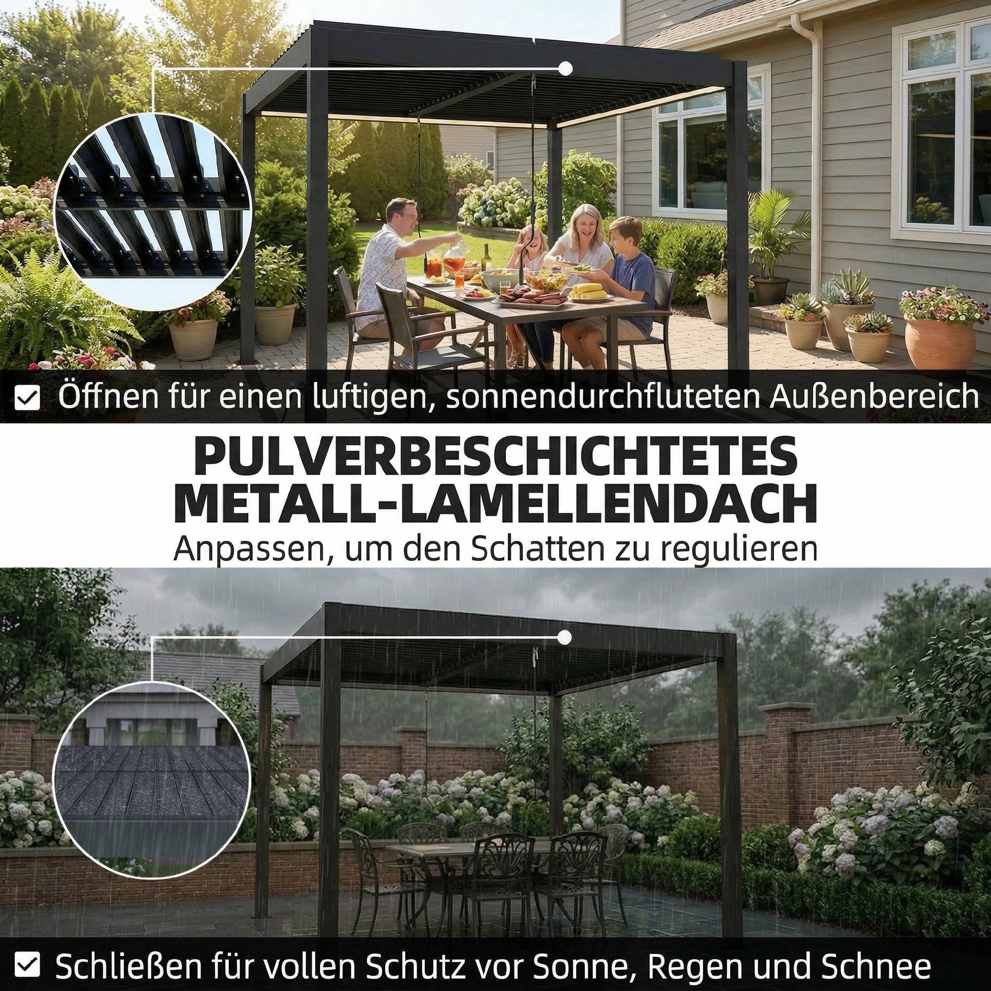 Pergola bioclimatique aluminium terrasse lames orientables LED 3x3m gris foncé - ComfortXL Outdoor Living - Image 7