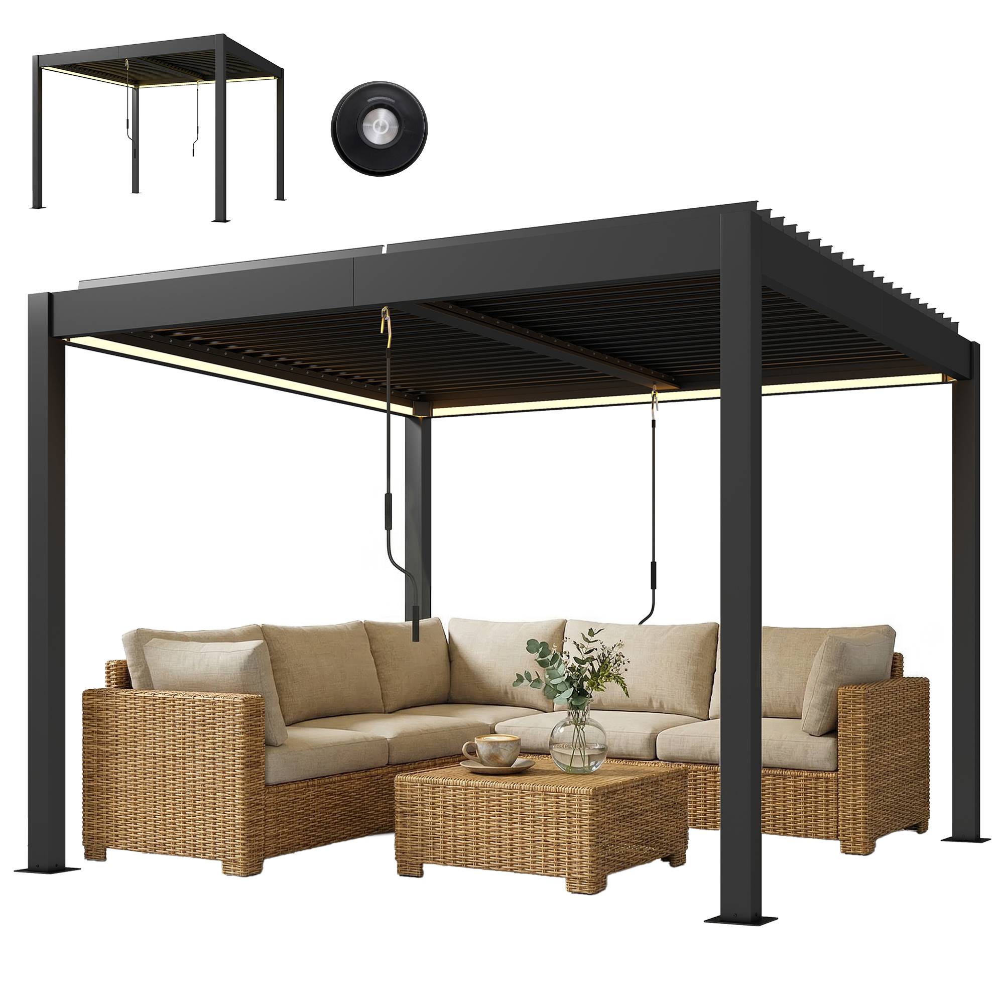 Pergola bioclimatique aluminium terrasse lames orientables LED 3x3m gris foncé - ComfortXL Outdoor Living - Image 2