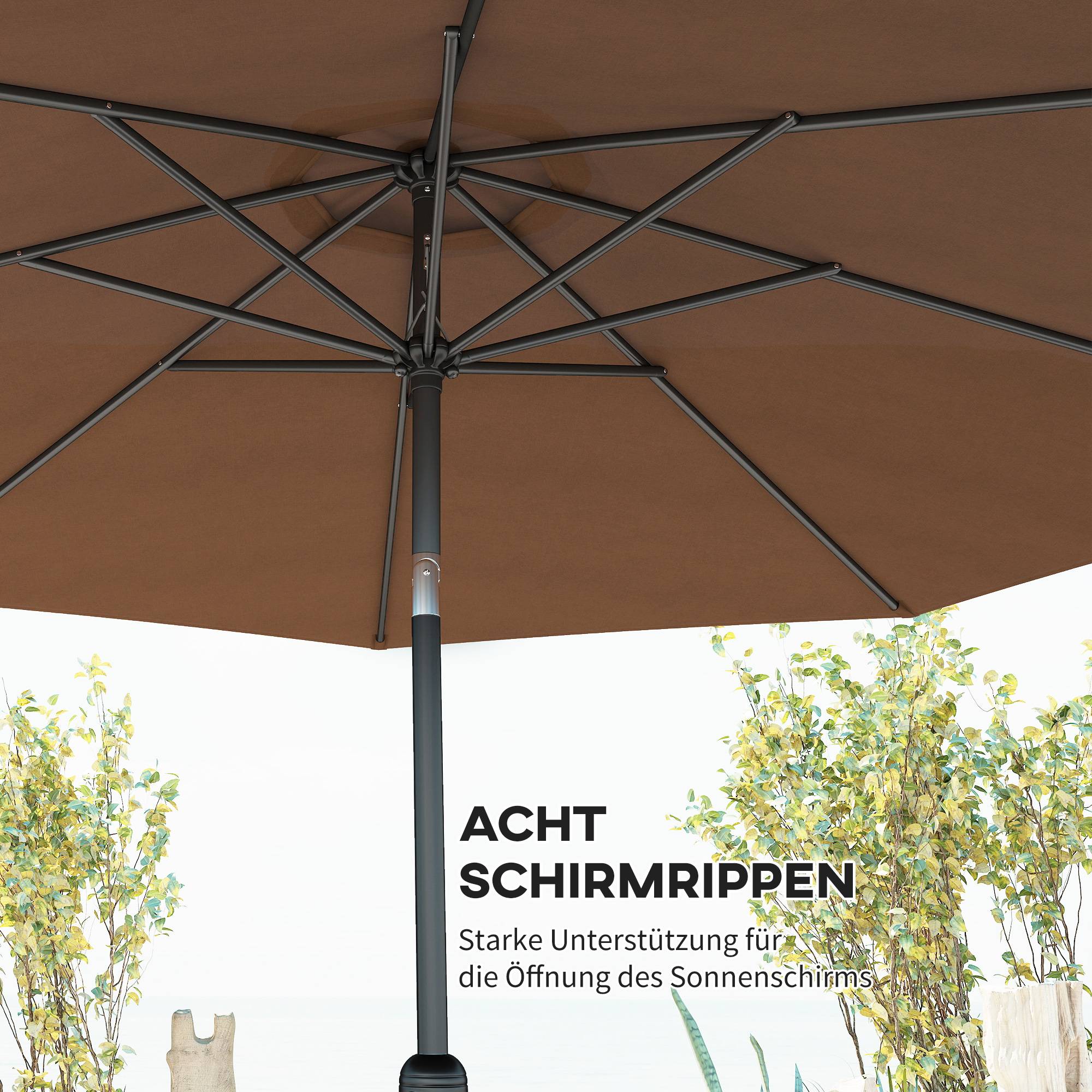 Parasol inclinable Acier Jardin Terrasse Protection UV manivelle Ø295cm Marron café - ComfortXL Outdoor Living - Image 7