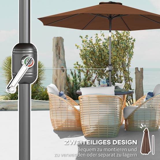 Parasol inclinable Acier Jardin Terrasse Protection UV manivelle Ø295cm Marron café - ComfortXL Outdoor Living - Image 6